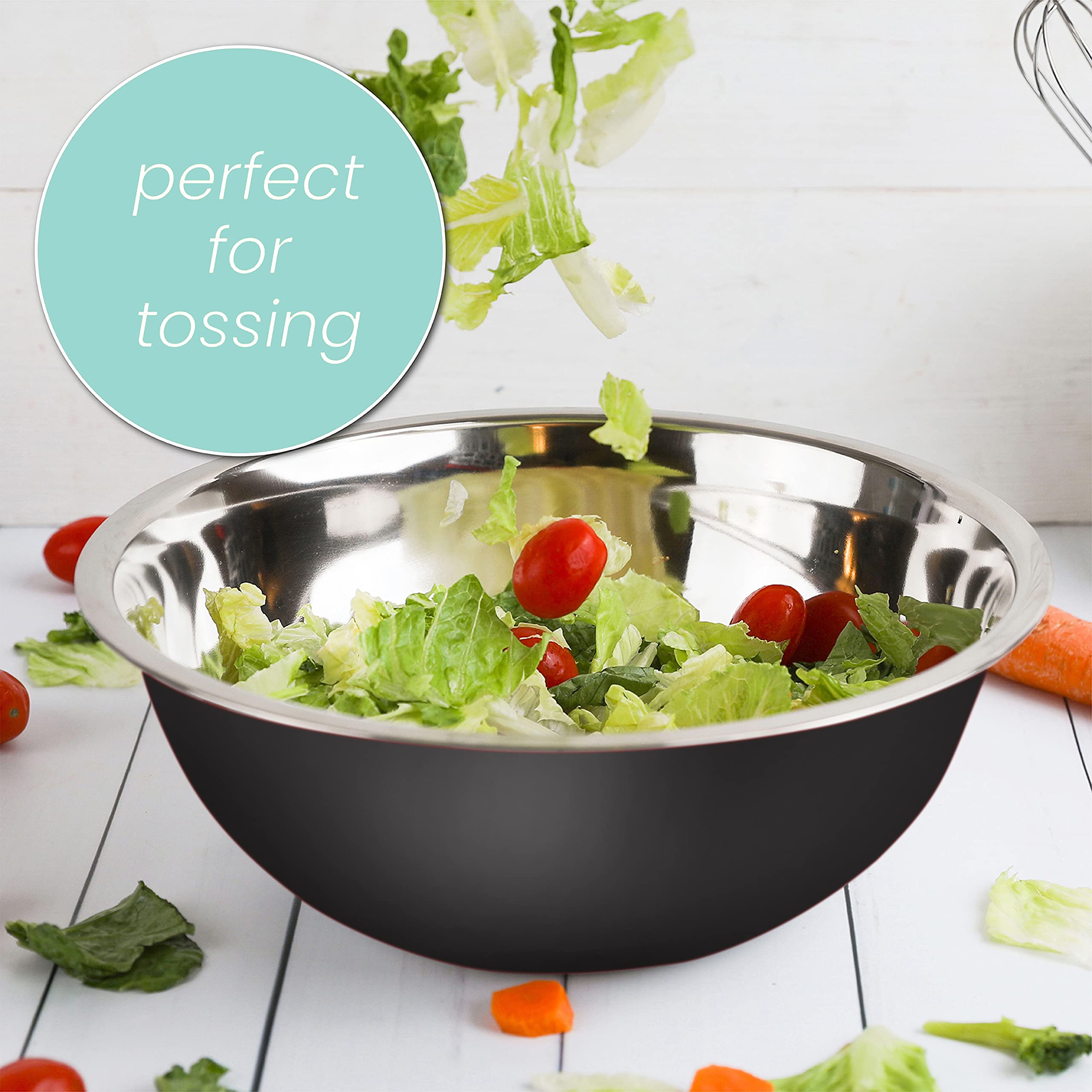 WHYSKO Stainless Steel Mixing Bowls Set - 3-Piece Heavy Duty Food Prep Bowls for Kitchen, Meal Prep & Refrigerator Storage | Eco-Friendly, Reusable & Durable (Black) | Perfect for Baking, Mixing Ingredients & Organizing Leftovers