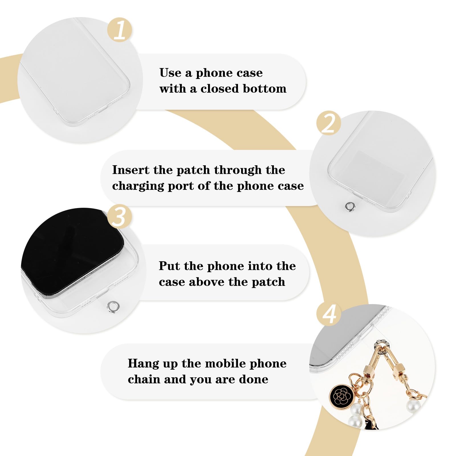 Giantree Universal Phone Lanyard with 2Pcs Back Patch - Adjustable Wrist Strap & Pearl Chain Charm for iPhone, Samsung & Most Smartphones (Rose Gold) - Perfect for Work, Travel & Hands-Free Convenience
