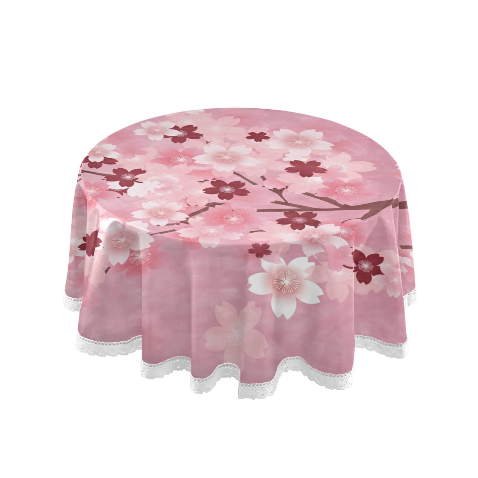 ALAZA 60 Inch Round Pink Cherry Blossom Floral Tablecloth - Washable Polyester Lace Table Cover for Kitchen, Dining, Party & Picnic Decor | Perfect for Spring Celebrations & Outdoor Gatherings