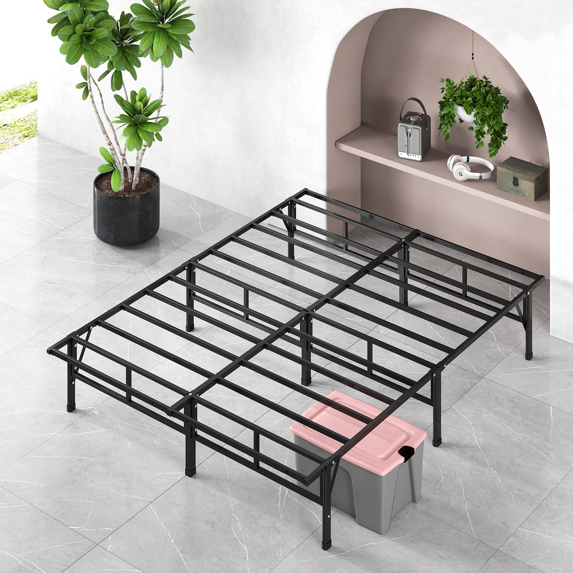 ZINUS SmartBase Compack 14 Inch Metal Bed Frame - Full Size Mattress Foundation with Sturdy Steel Slat Support, No Box Spring Needed - Perfect for Bedrooms, Guest Rooms & Dormitories