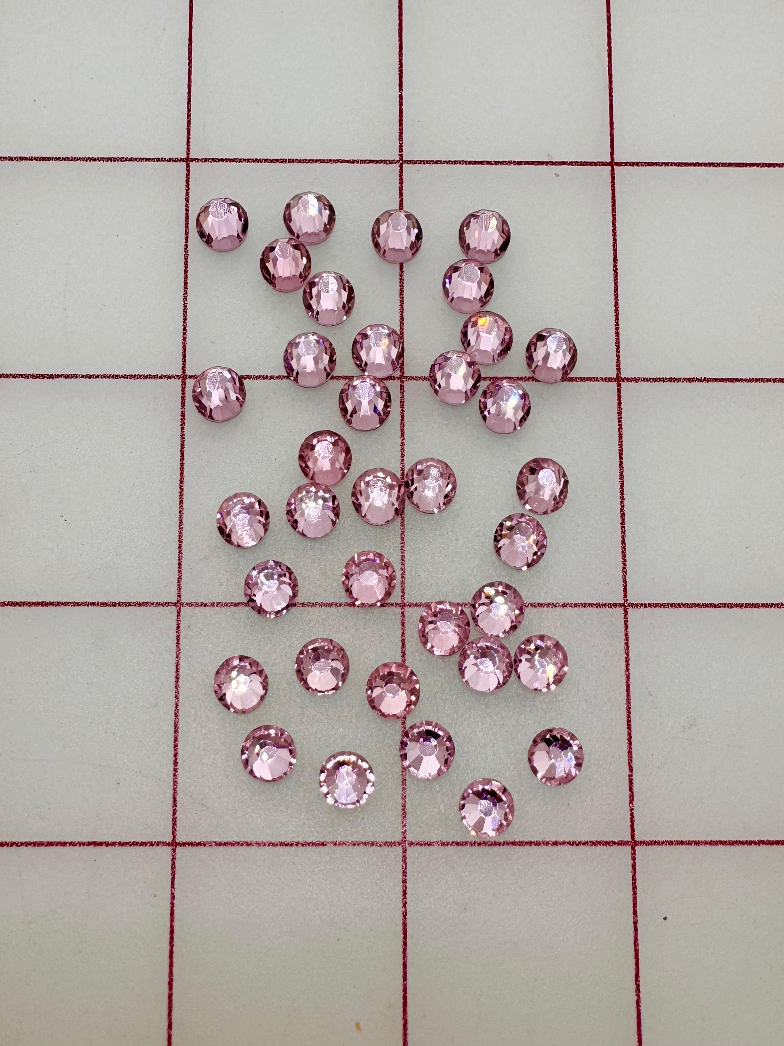 30ss Czech Bright Cut Light Pink Flat Back Rhinestones - 36PK for DIY Jewelry, Nail Art, and Crafting Projects