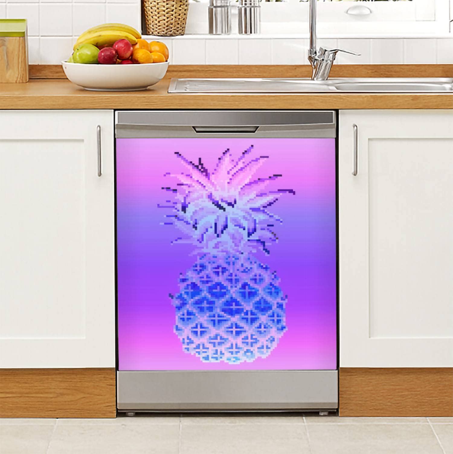 Colorful Pineapple Pixel Glitch Magnetic Refrigerator Sticker - 23x26in Dishwasher Safe Decorative Fridge Magnet for Kitchen, Garage & Metal Doors | Fun Home Decor, Appliance Cover & Unique Gift Idea