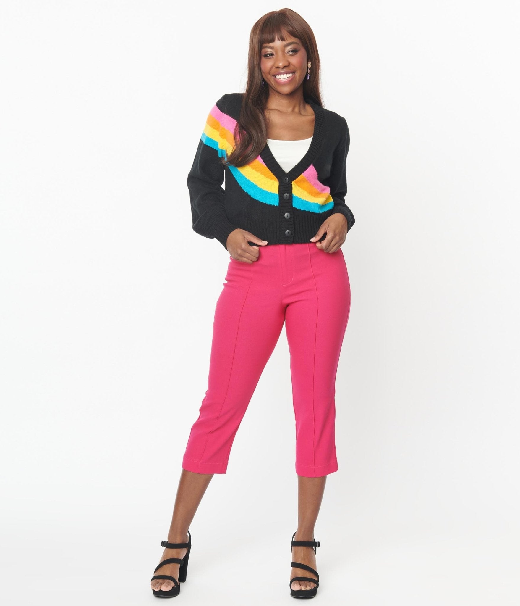 Smak Parlour Hot Pink Pintuck Capris - Women's Stretchy High-Waisted Ankle Pants for Work, Yoga & Casual Wear