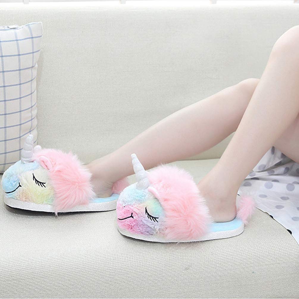 Amosfun Unicorn Plush House Slippers - Soft Anti-Slip Indoor Shoes for Women & Girls - Cozy Winter Home Footwear for Bedroom, Lounge & Gift Giving
