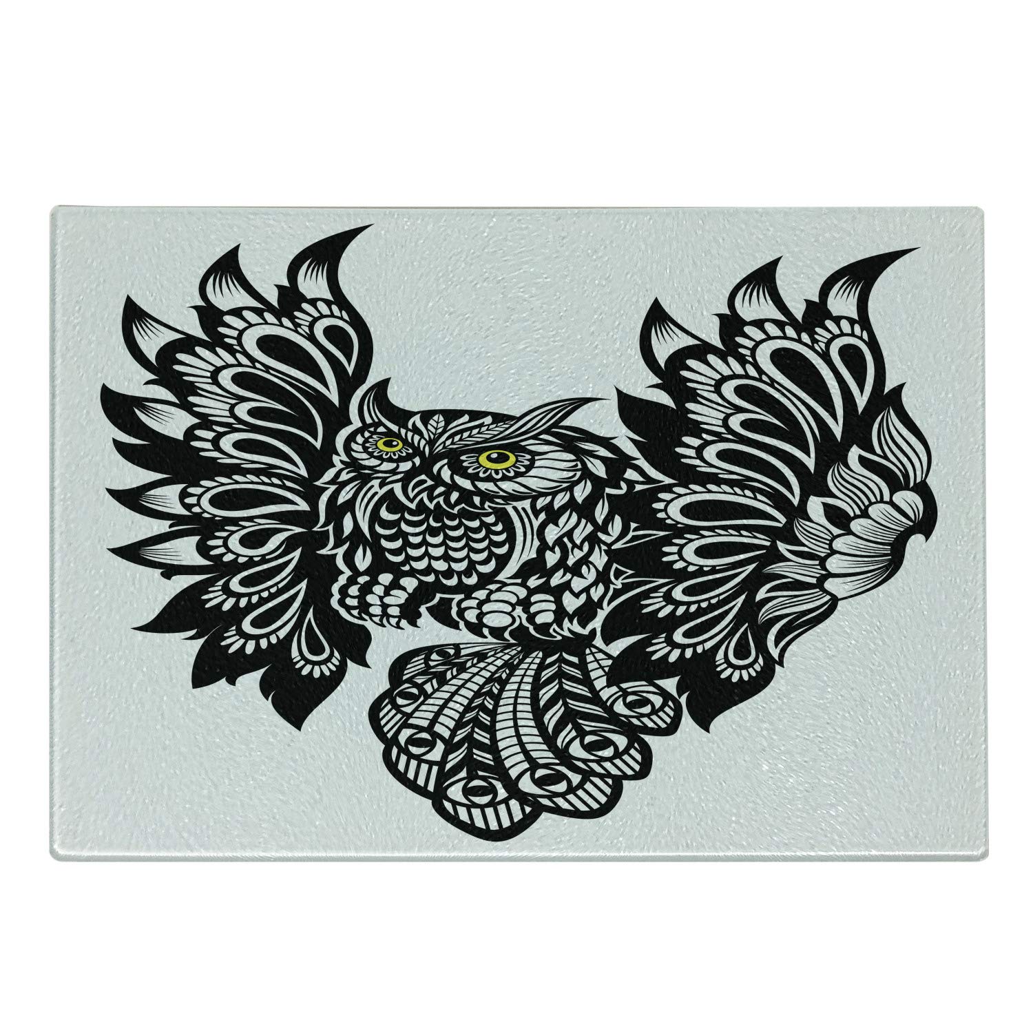 Ambesonne Owl Glass Cutting Board - Small Charcoal Grey for Kitchen & Serving