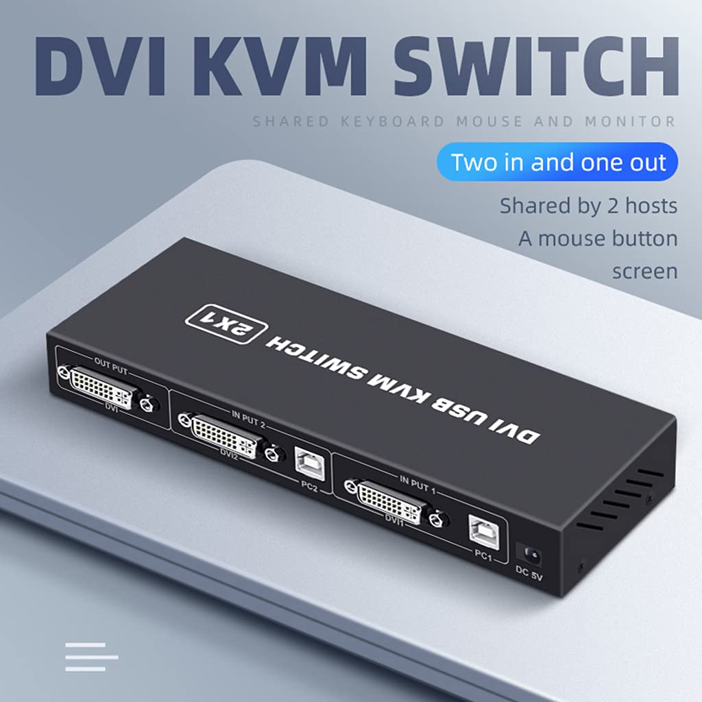 YIZITU 2 Port USB KVM Switch with DVI Support - 2 Input 1 Output USB Switcher Hub for PC, Scanner, Printer | Includes DVI Cables | Perfect for Home Office & Multi-Device Workstations