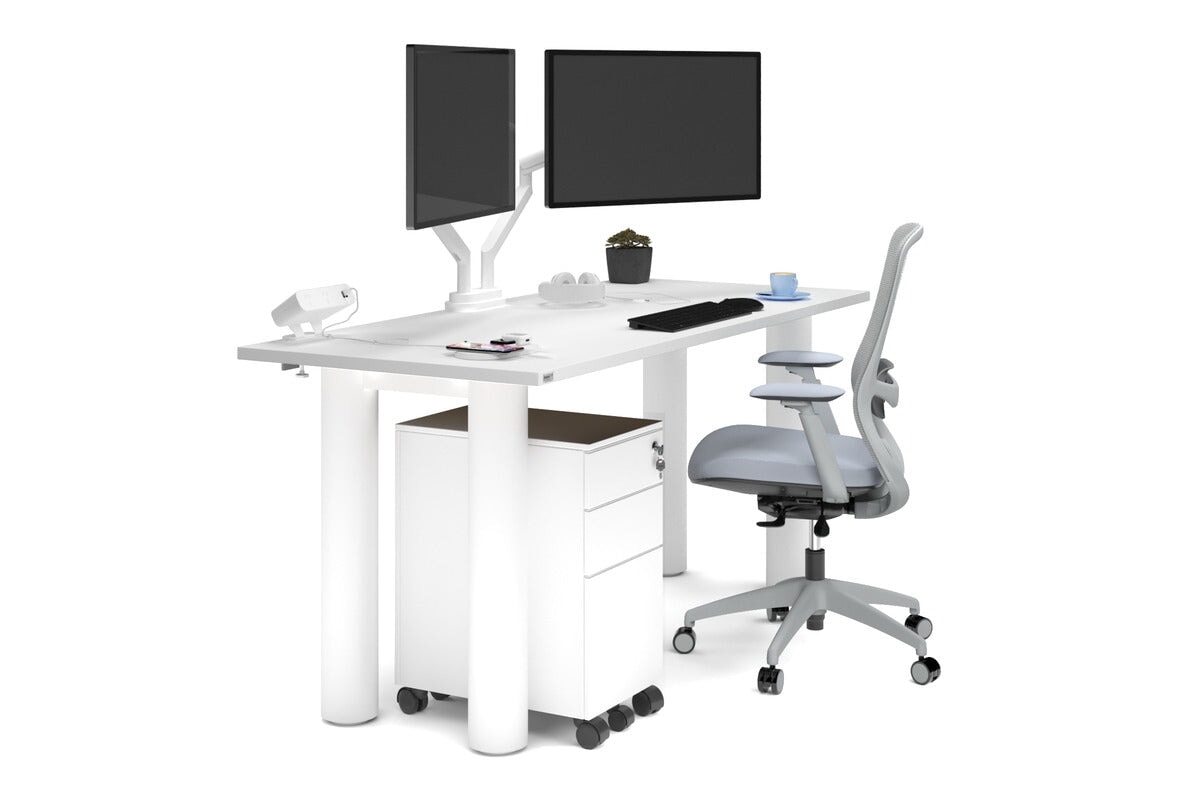 Quadro Cylinder Leg Office Desk - 1600L x 700W Modern Workstation for Home & Office - Perfect for Small Spaces, Remote Work & Study Areas