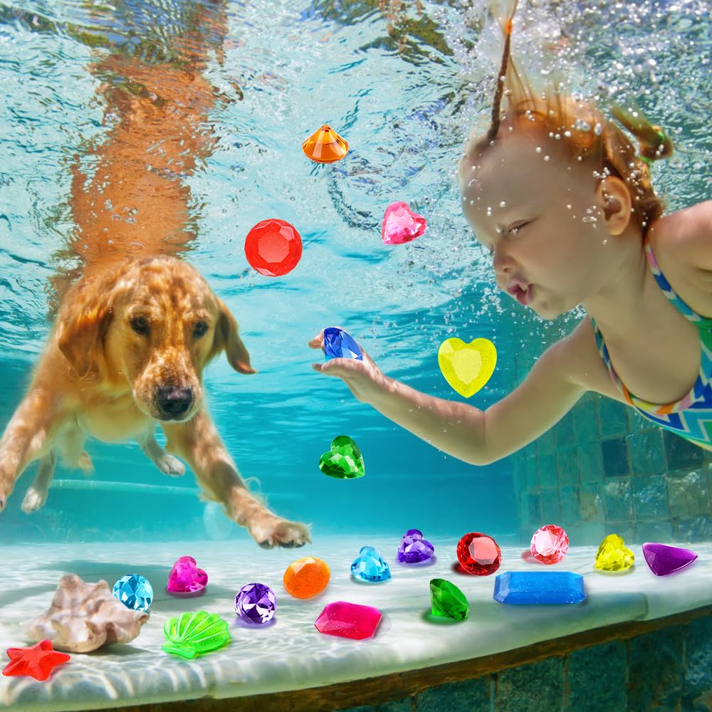 18PCS Acrylic Colorful Diving Gem Pool Toys - Pirate Treasure Underwater Swimming Gems for Kids, Summer Pool & Beach Party Favors, Birthday Gifts (Perfect for Pool Games, Treasure Hunts & Underwater Adventures)