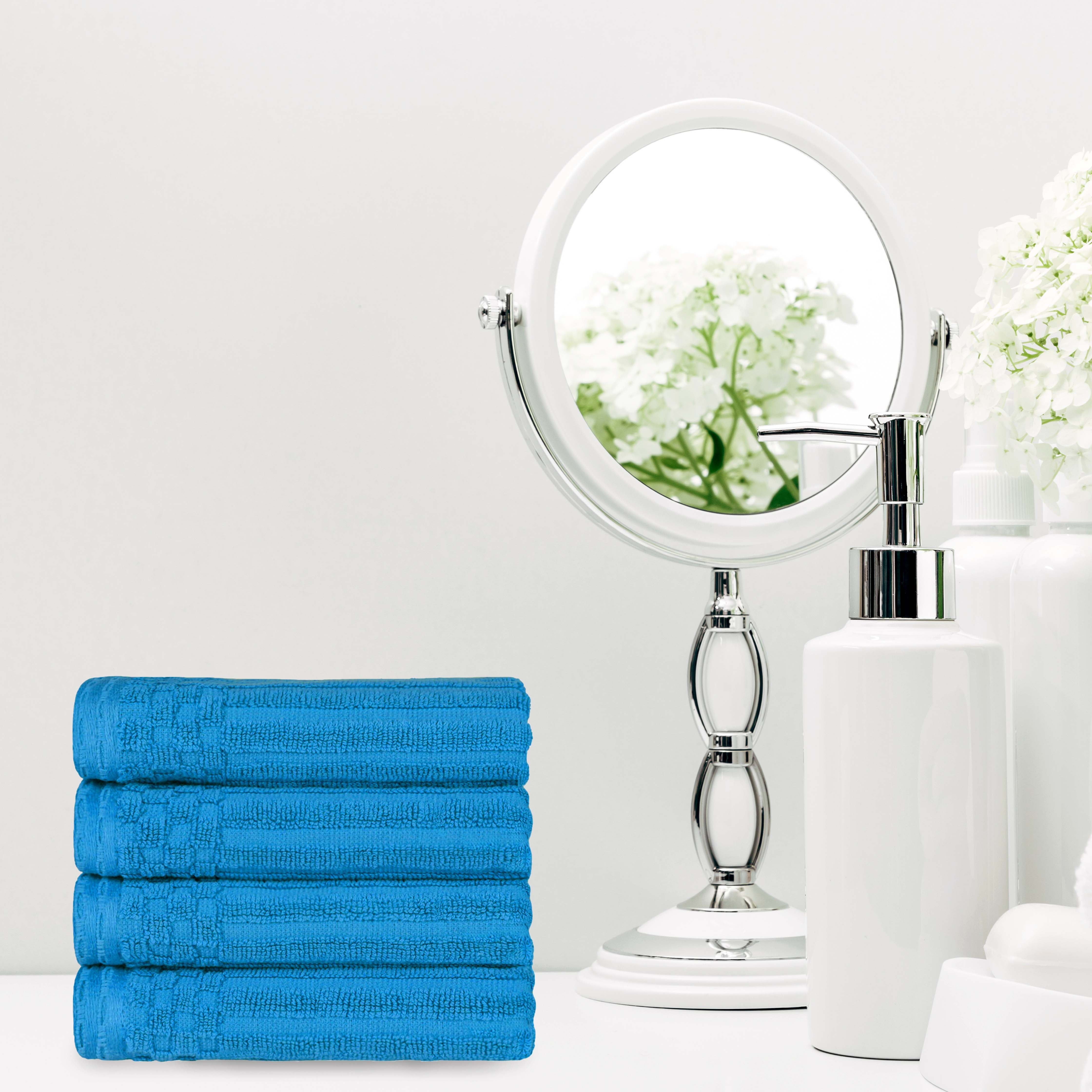 Premium Cotton Ribbed Textured Hand Towels - Ultra Absorbent 4-Piece Bath Towel Set for Kitchen, Bathroom & Gym - Soft Quick-Drying Guest Towels