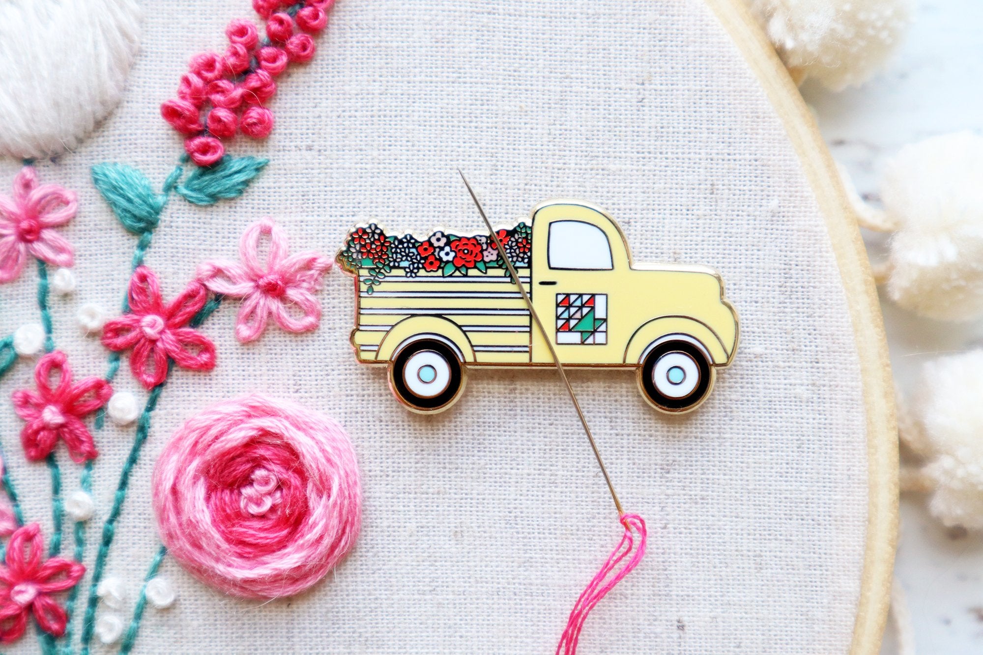 Flamingo Toes Spring Truck Needle Minder - Magnetic Pin Holder for Sewing, Quilting & Embroidery Projects | Perfect for Crafters & DIY Enthusiasts
