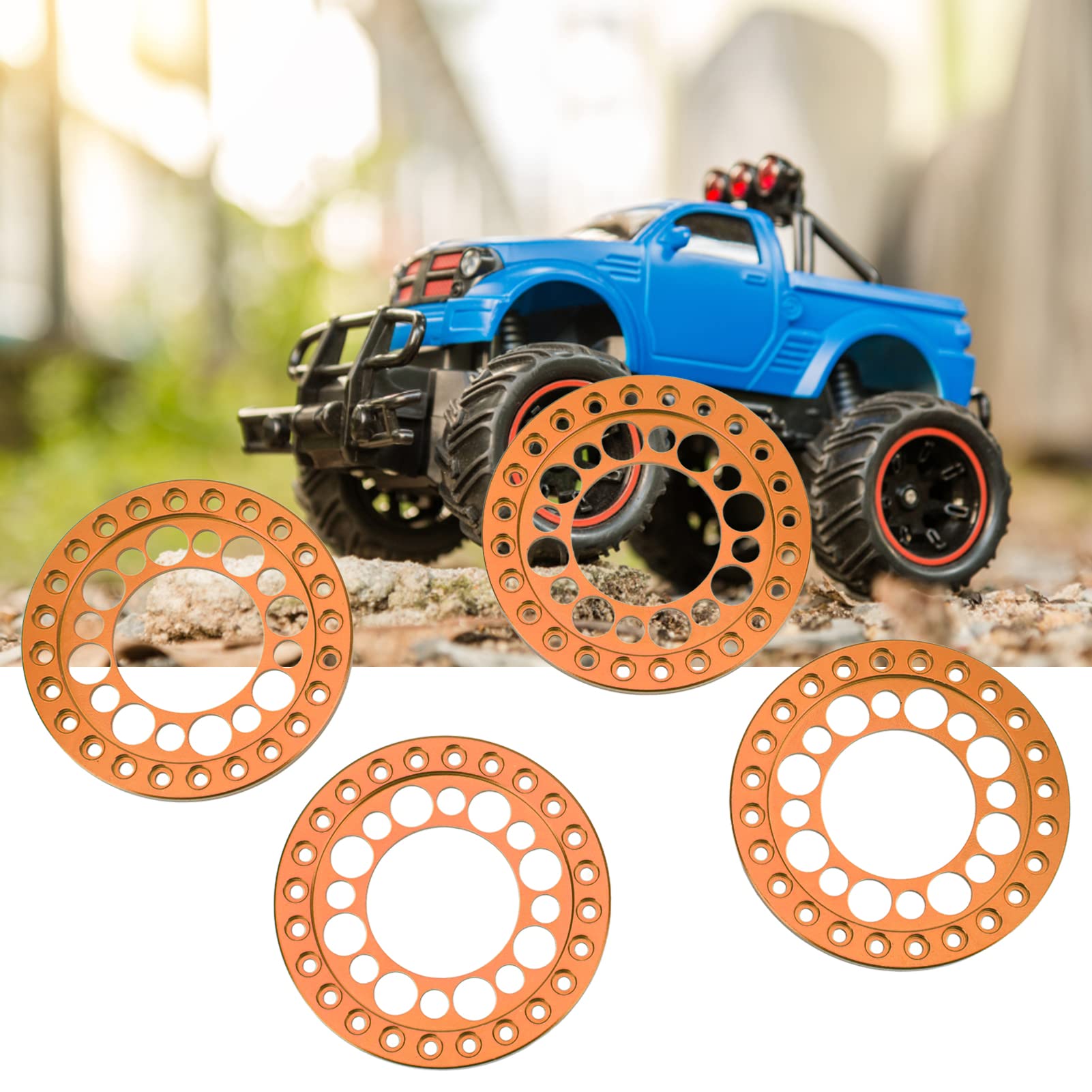 4PCS 1.9inch CNC Aluminum Alloy RC Wheel Outer Rings Rims - Durable & Wear Resistant for 1/10 RC Cars (Orange) - Enhance Stability for Off-Road Crawling & Trail Driving