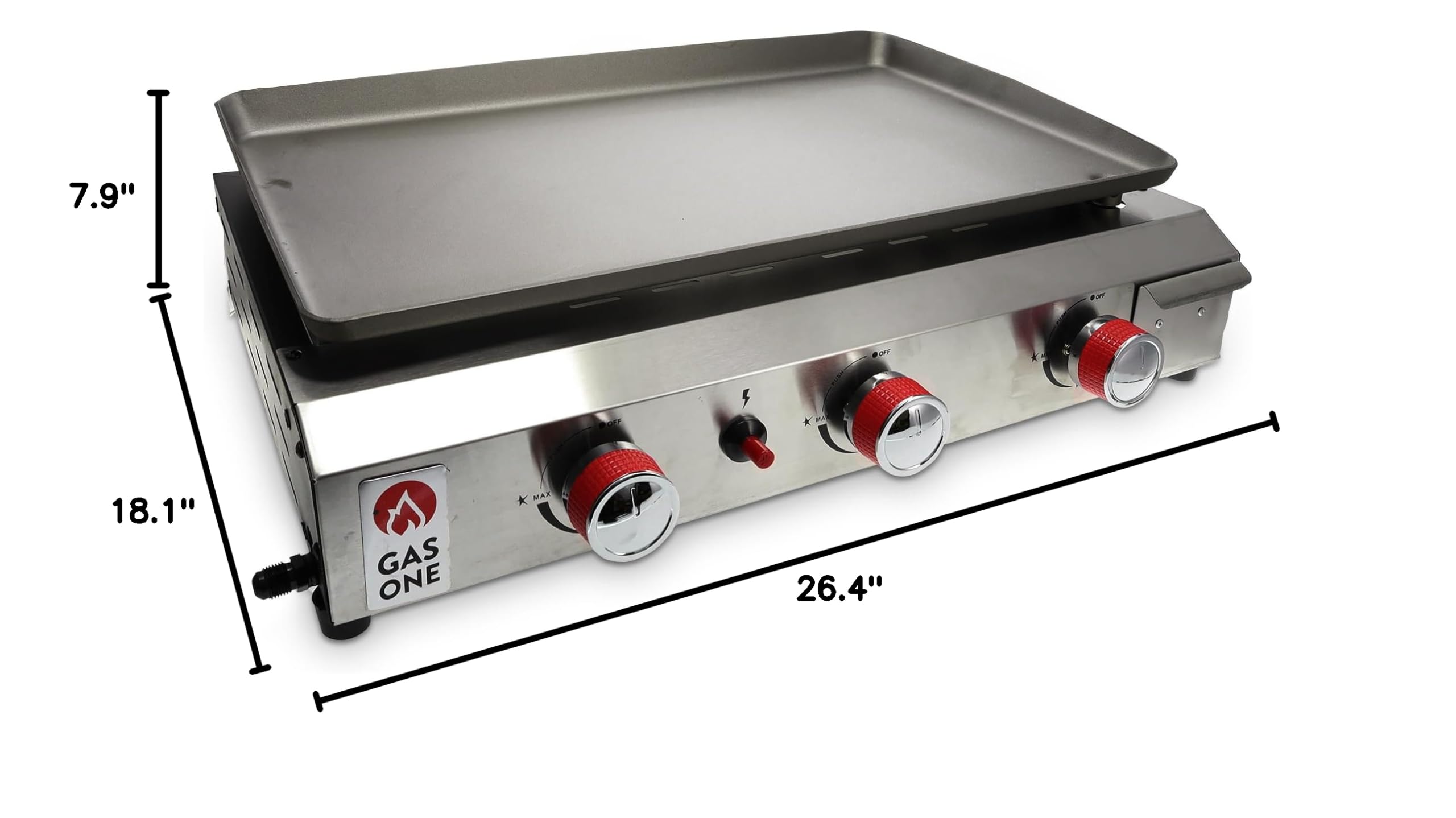 Gas One 3-Burner Flat Top Grill with Auto Ignition - Portable Propane Gas Grill for Outdoor Cooking - Stainless Steel Tabletop Grill with Pre-Seasoned Griddle & Drip Tray - Perfect for Camping, RV Trips, Backyard BBQs, and Tailgating Parties