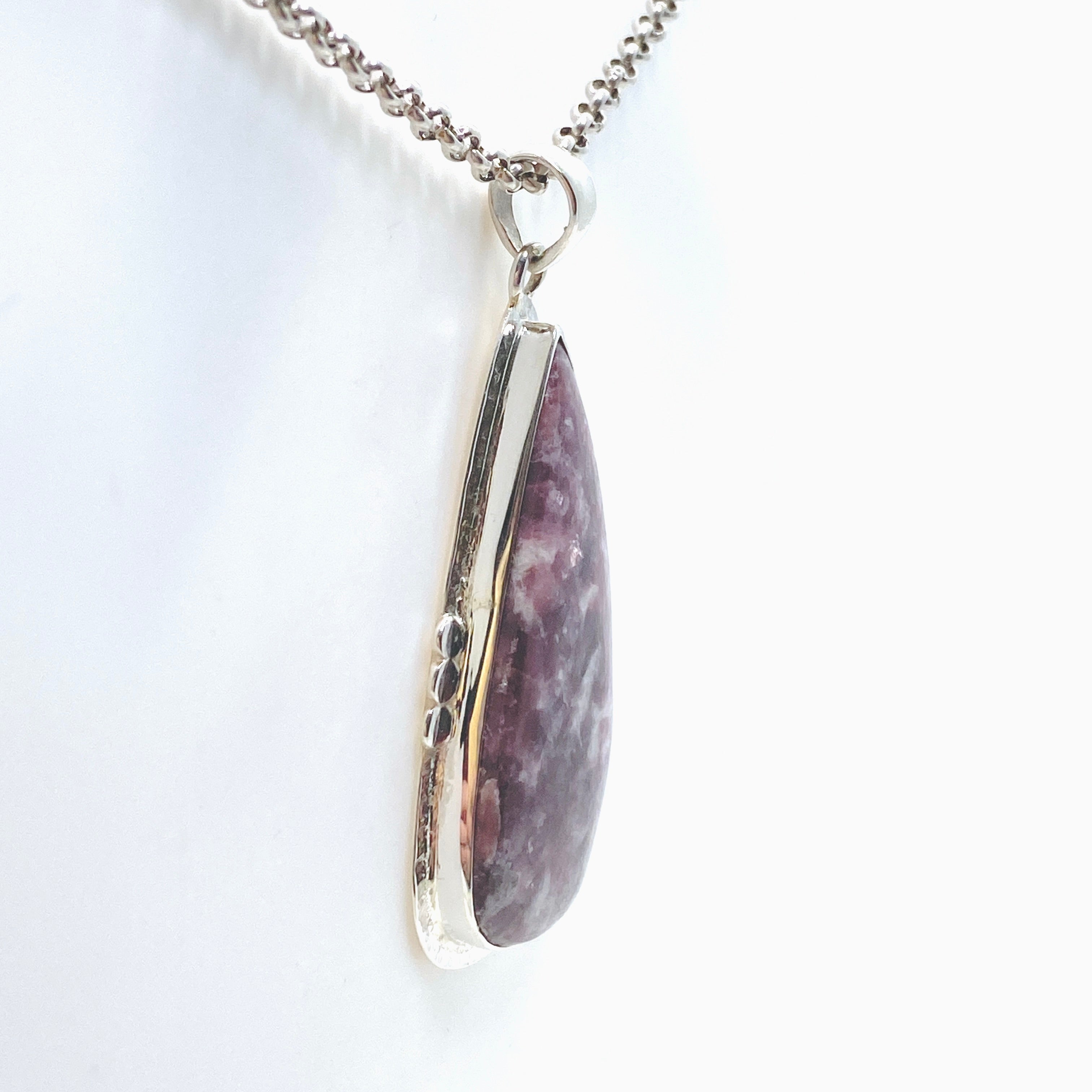 Lepidolite Teardrop Cabochon Pendant in Sterling Silver Setting - KPGJ4612 | Healing Crystal Jewelry for Stress Relief & Meditation | Perfect for Spiritual Gifts & Energy Balancing