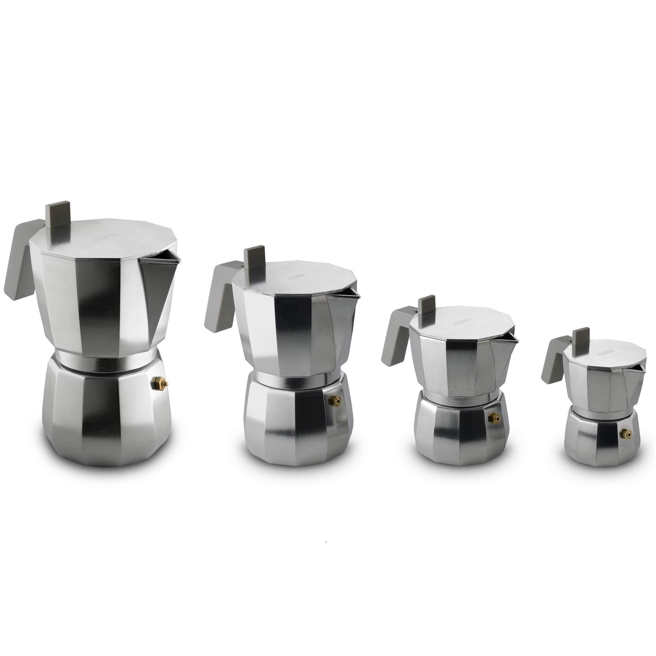 Alessi Moka DC06/9 FM Stovetop Espresso Maker - 9-Cup Aluminum Coffee Pot with PA Handle & Knob, Grey | Perfect for Home Brewing & Italian-Style Espresso