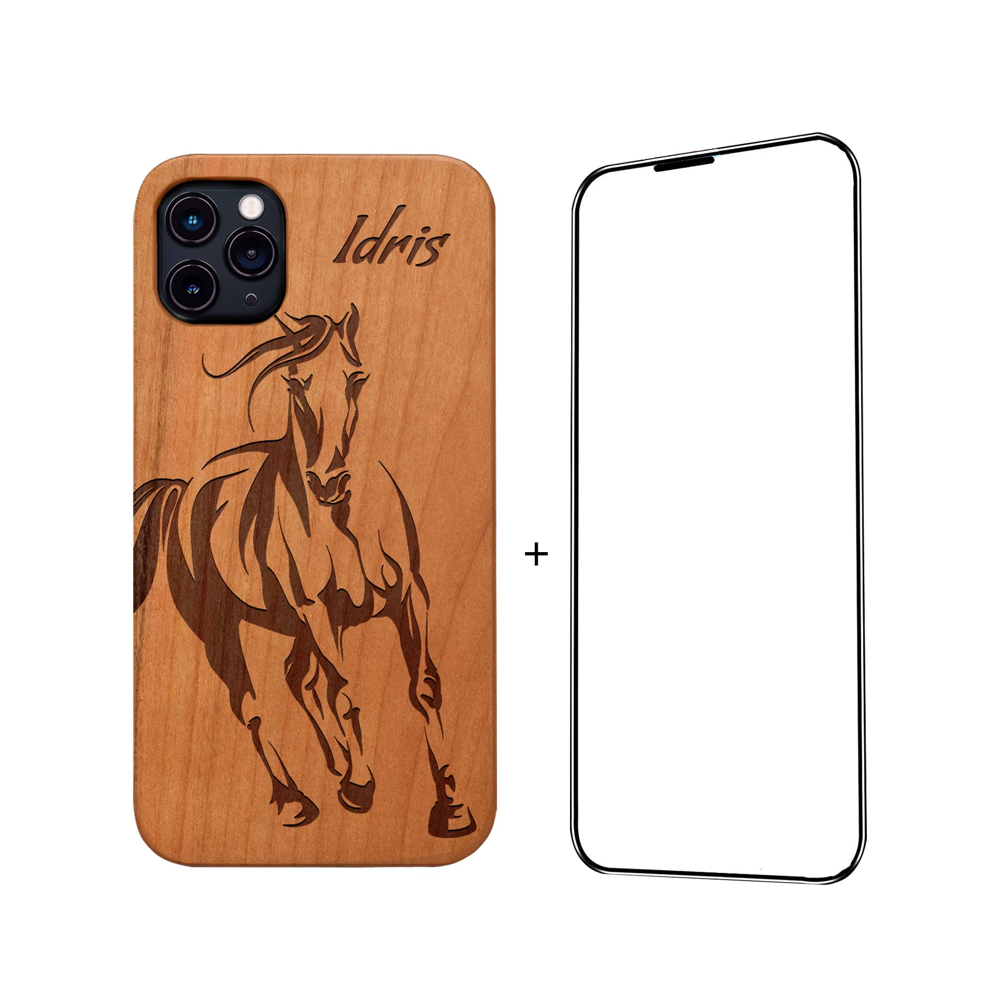 Personalized Engraved Wood Phone Case with Free Tempered Glass Screen Protector - Compatible with iPhone 16/15/14/13/12/11 & Samsung Galaxy S20/S21/S22/S23/S24 - Custom Name/Pattern/Logo - Perfect Gift for Birthday/Anniversary/Valentine's Day