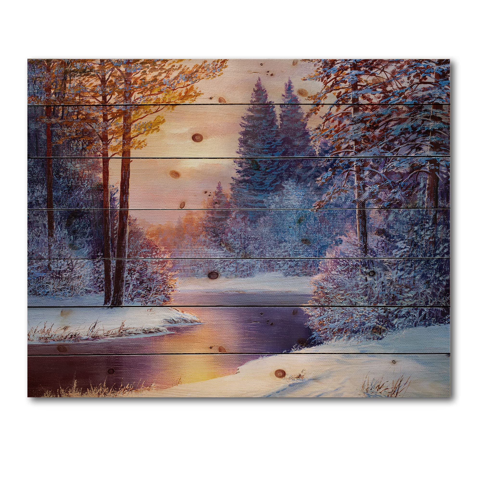 Blue Lake House Wood Wall Art - Pine Wood Landscape Decor for Living Room