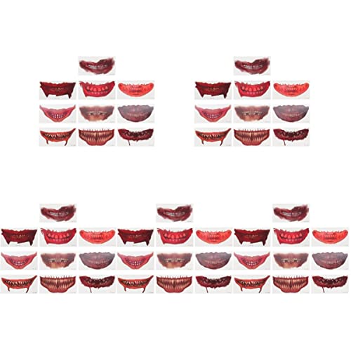 FOMIYES Halloween Mouth Tattoo Stickers - 50 Sheets Temporary Fake Tattoos for Halloween Party, Horror Clown Costume & Scary Makeup (Perfect for Halloween Decorations, Cosplay & Themed Events)
