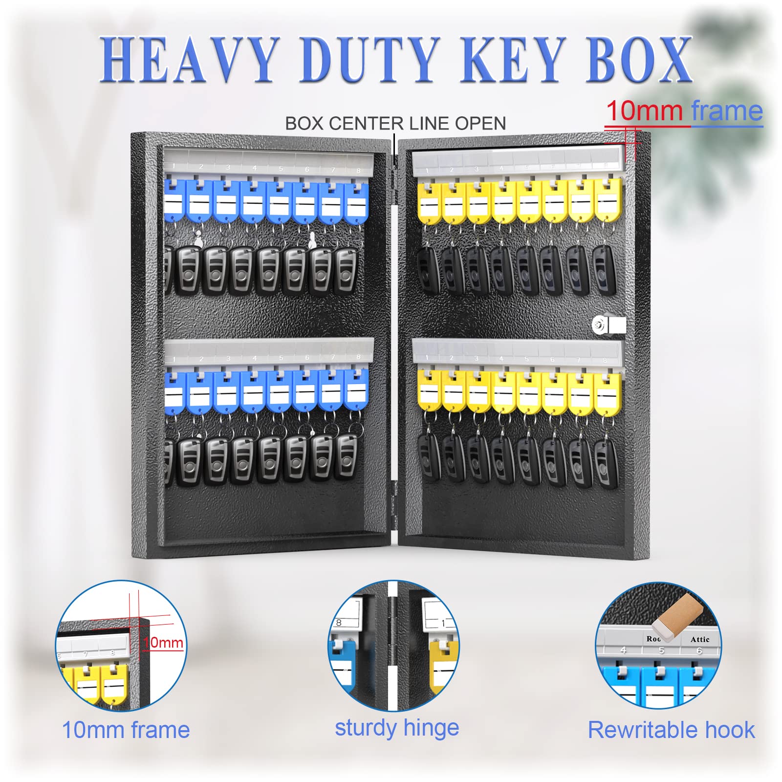 32-Key Key Cabinet Organizer with Lock - Secure Key Storage Box for Home, Hotel & Car Keys | Wall-Mounted Key Keeper for Valets, Offices & Rental Properties (Black)