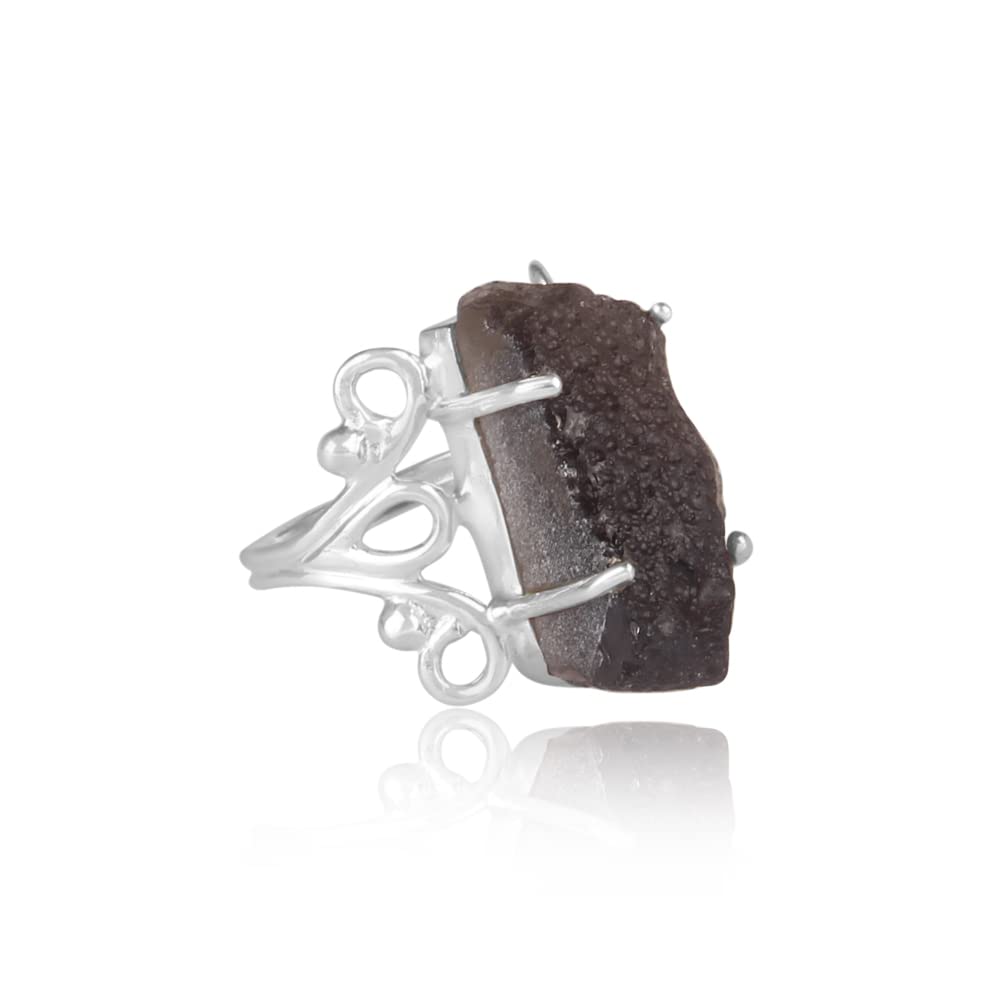 Genuine Raw Colombianite Ring 925 Sterling Silver - Natural Stone Spiritual Jewelry for Meditation & Energy Healing - Colombianite Tektite Similar to Moldavite (Size 9.5) - Perfect for Yoga, Reiki & Chakra Balancing