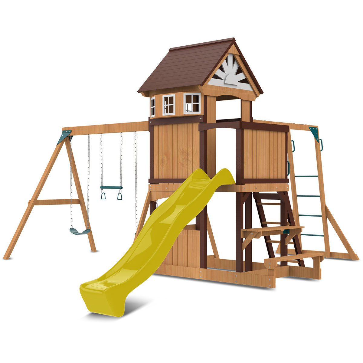 Meer Brook Outdoor Play Center with Swing Set & Yellow Slide - Kids Backyard Playset for Fun & Exercise - Perfect for Gardens, Parks, and Outdoor Family Activities