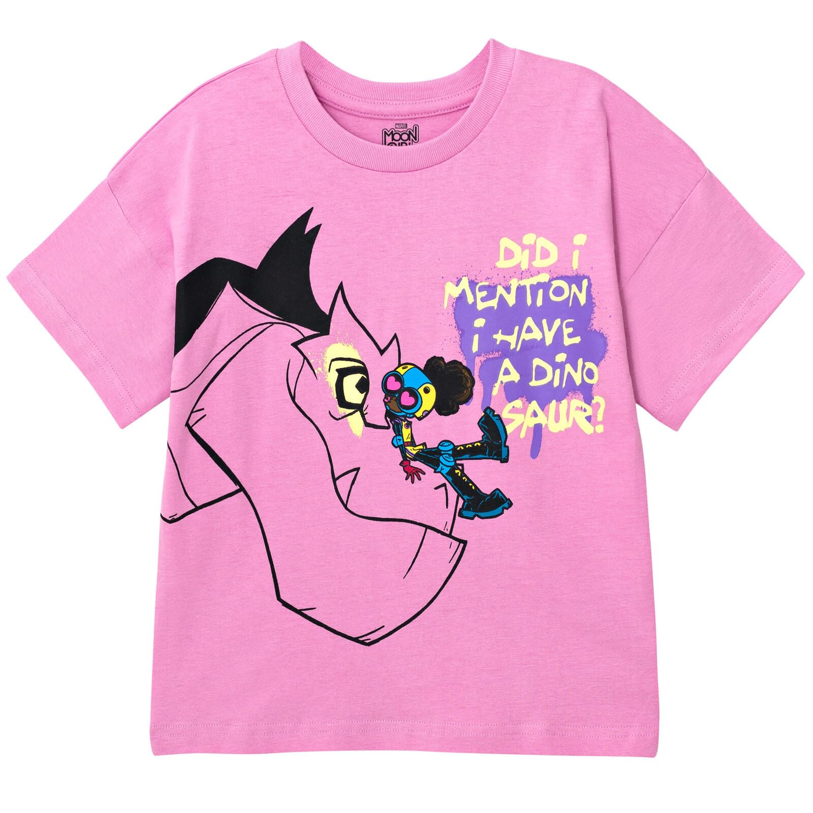 Marvel Moon Girl and Devil Dinosaur Oversized Drop Shoulder T-Shirt & Bike Shorts Outfit Set for Girls (Little Kid to Big Kid) - Perfect for Cosplay, Comic Con & Superhero Themed Parties