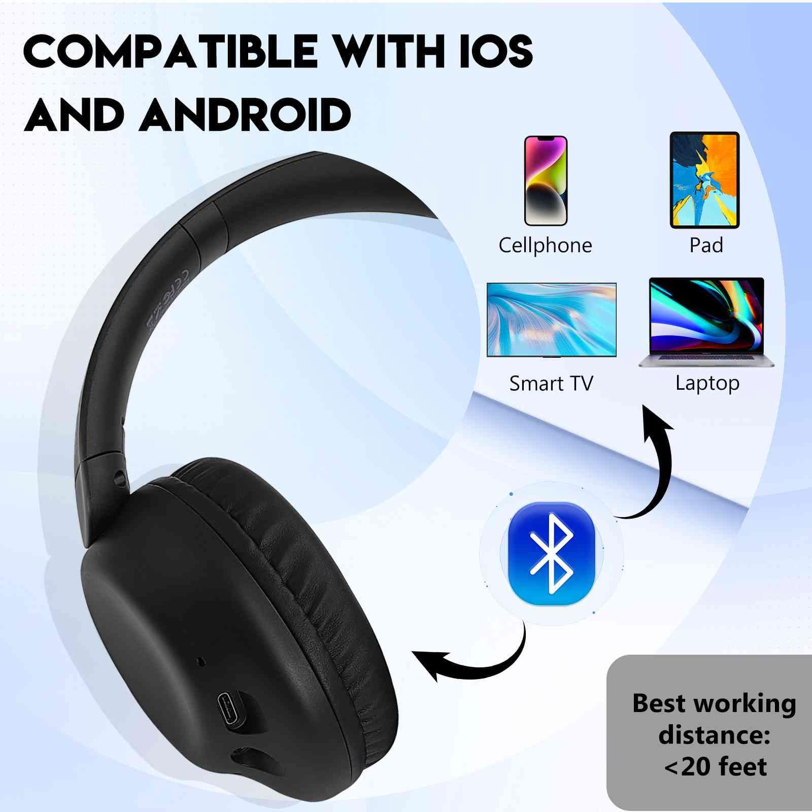 UrbanX Perfect Comfort 955 II Wireless Bluetooth Headphones - Noise Cancelling Over-Ear Headset with Mic for Phone Calls, Music & Gaming - Compatible with iPhone, Android & Infinix S4 (Black) - Ideal for Travel, Work & Home Entertainment