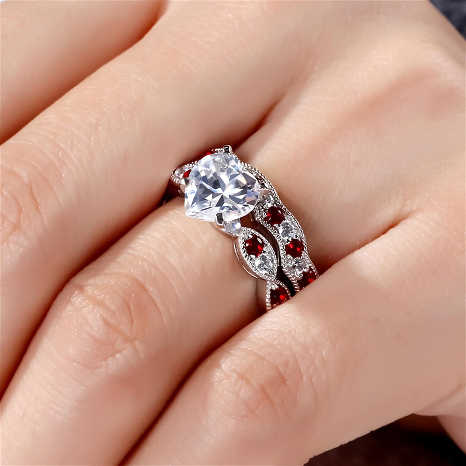 Jeulia 3 Carat CZ Solitaire Engagement Ring Set - Halo Milgrain Heart Cut Sterling Silver Wedding Band, Anniversary & Promise Rings for Women | Perfect for Proposals, Bridal Jewelry & Special Occasions