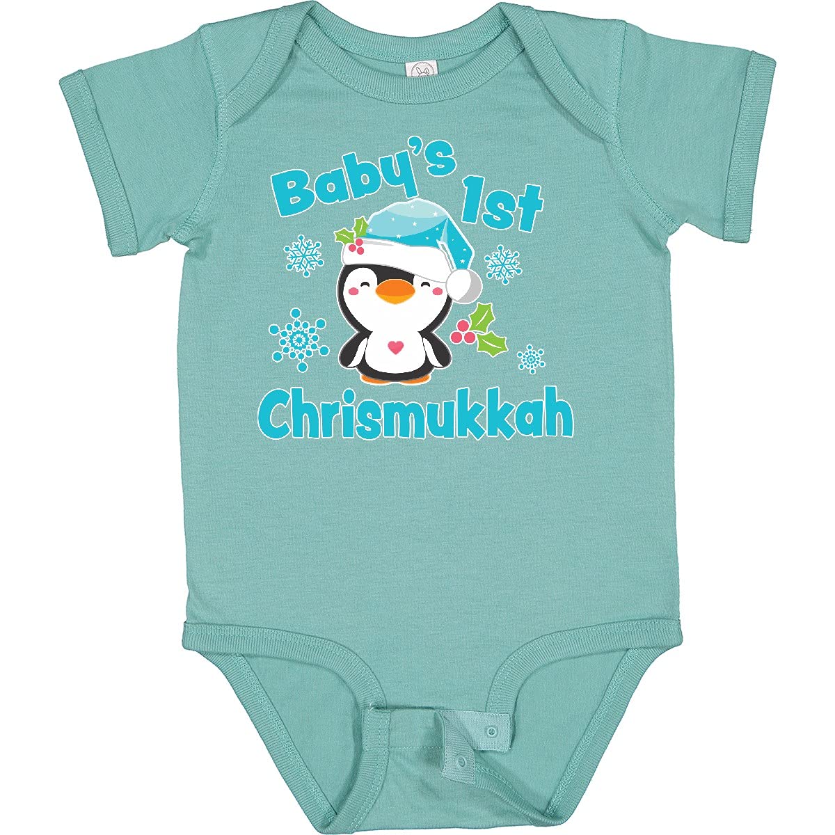 Inktastic Baby's 1st Chrismukkah Cute Penguin Baby Bodysuit - Perfect for Holiday Celebrations, Family Photos & First Christmas Hanukkah Outfits