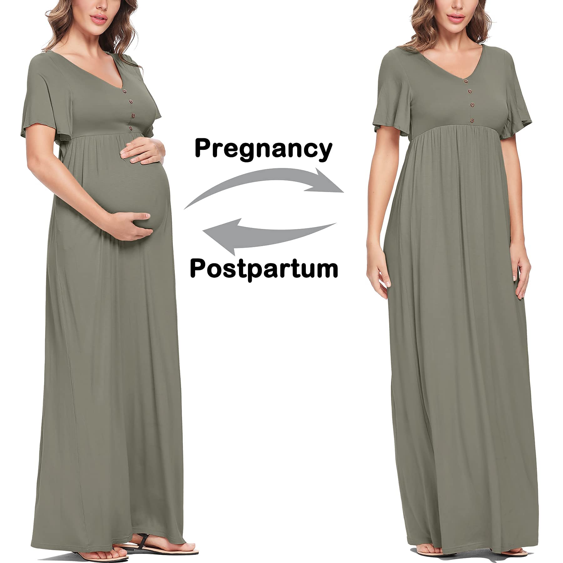Peauty Summer Maternity Dresses for Women - Flowy Photoshoot & Baby Shower Dress with Decorative Buttons | Perfect for Pregnancy Photos, Bridal Showers & Special Occasions