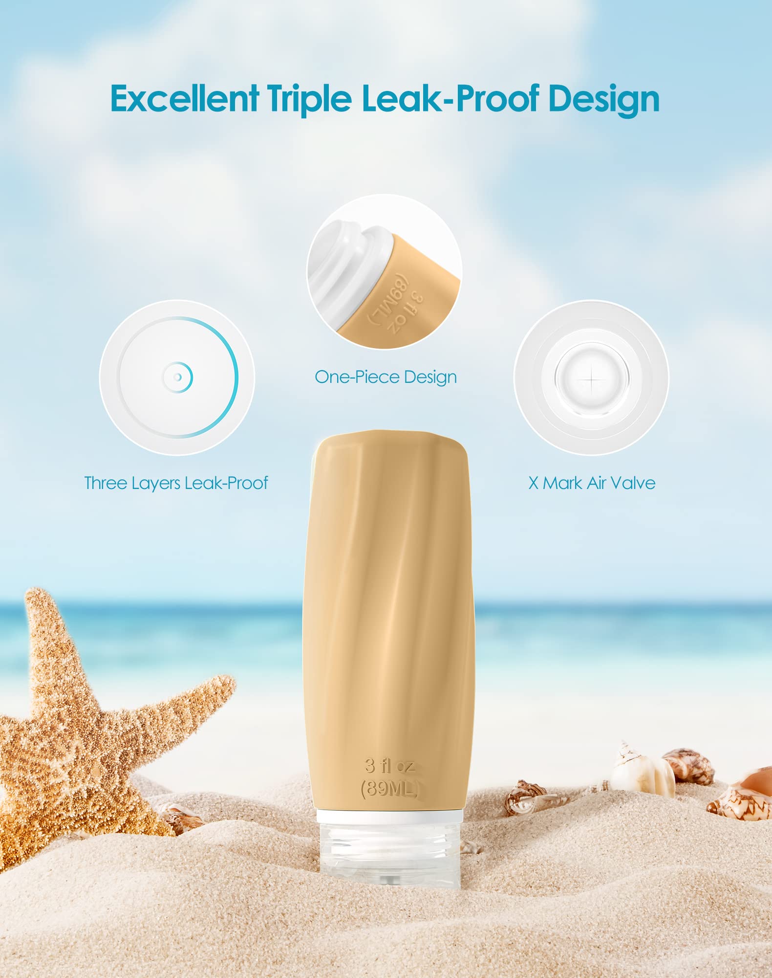 TSA Approved 3oz Travel Bottles for Toiletries - Leak Proof & Refillable Squeezable Containers for Shampoo, Conditioner & Lotion | Perfect for Air Travel, Gym & Vacation Essentials (Brown)
