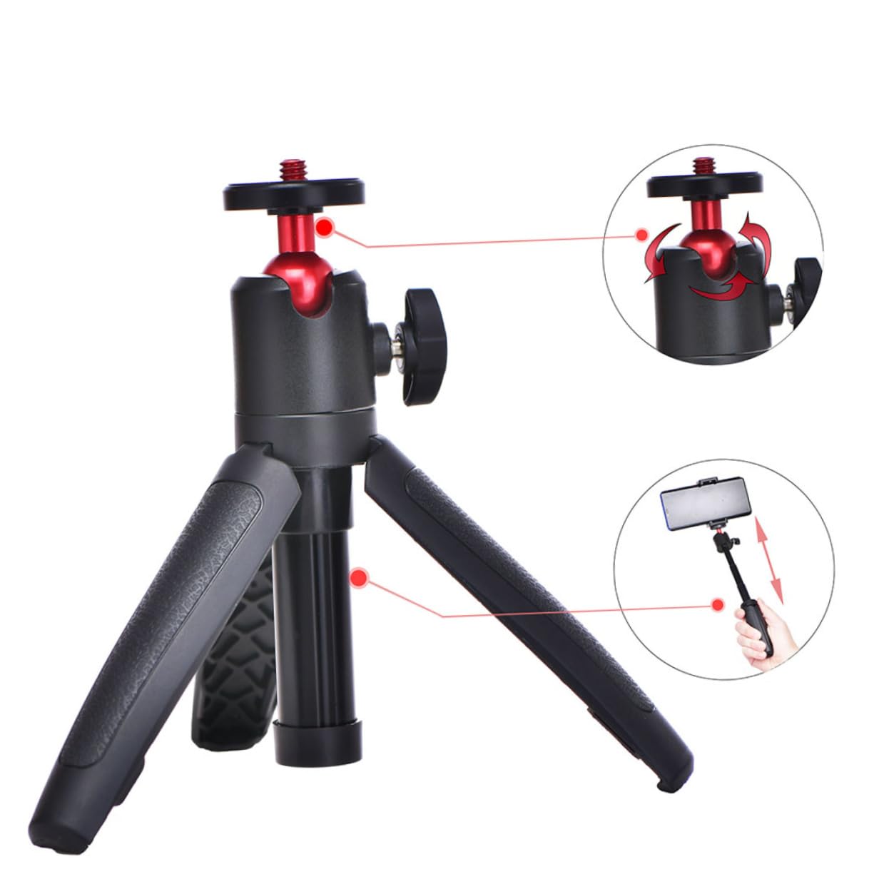 Jojofuny 3-Pack PTZ Outdoor Aluminum Alloy Extendable Sports Camera Desktop Monopods - Adjustable Phone Tripod Holder & Bracket for Cell Phone, PC, Mini Camera - Perfect for Vlogging, Live Streaming & Outdoor Photography