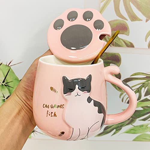 Floette Cute Cat Ceramic Coffee Mug - 12oz Novelty Tea Cup with Handle, Perfect Gift for Cat Lovers - Ideal for Home, Office Use and Birthday Gifts (A15)