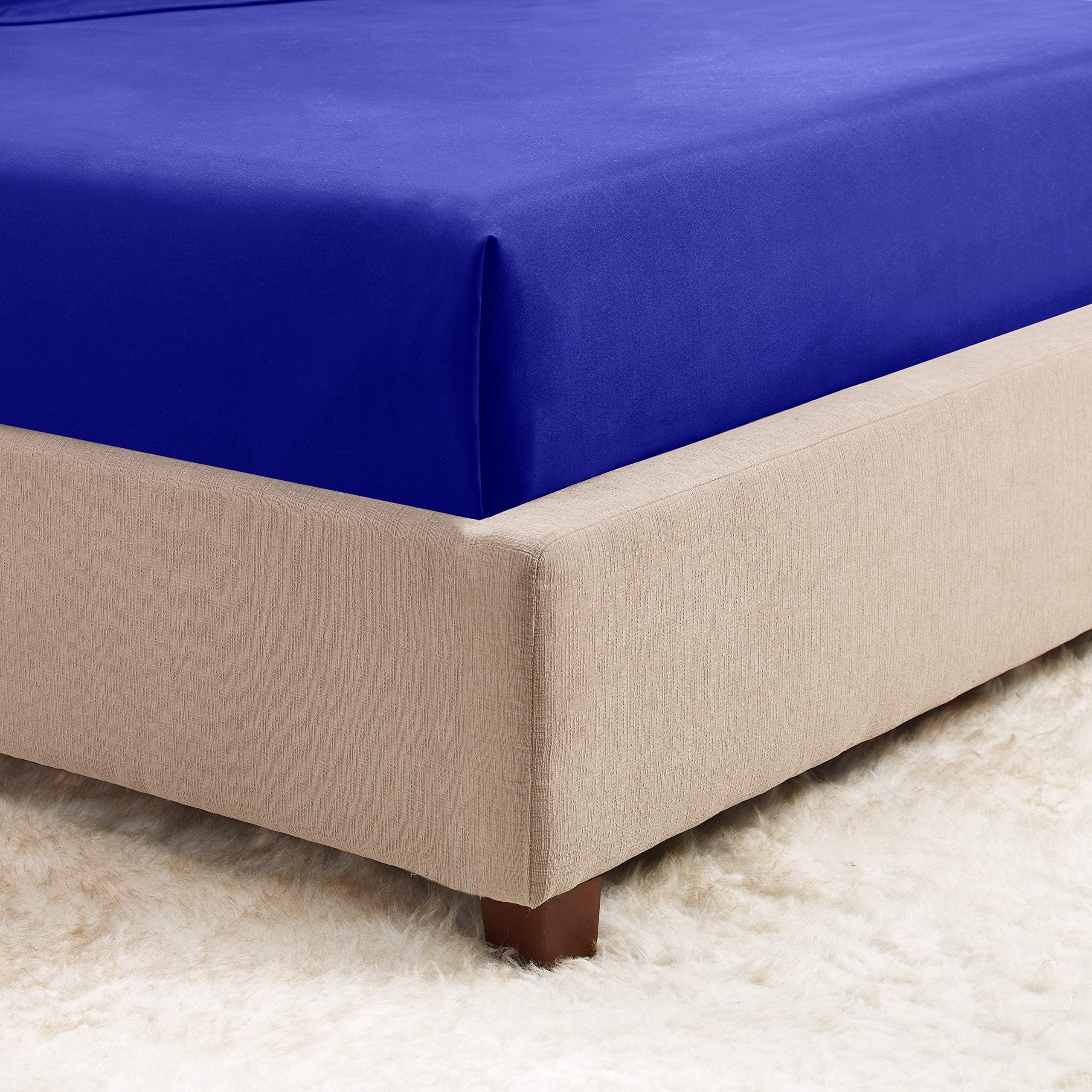 Premium 600 Thread Count Egyptian Cotton Sheets Set - 4-Piece Olympic Queen Size, Royal Blue Sateen Weave, Deep Pocket Fitted Sheet (Fits up to 25