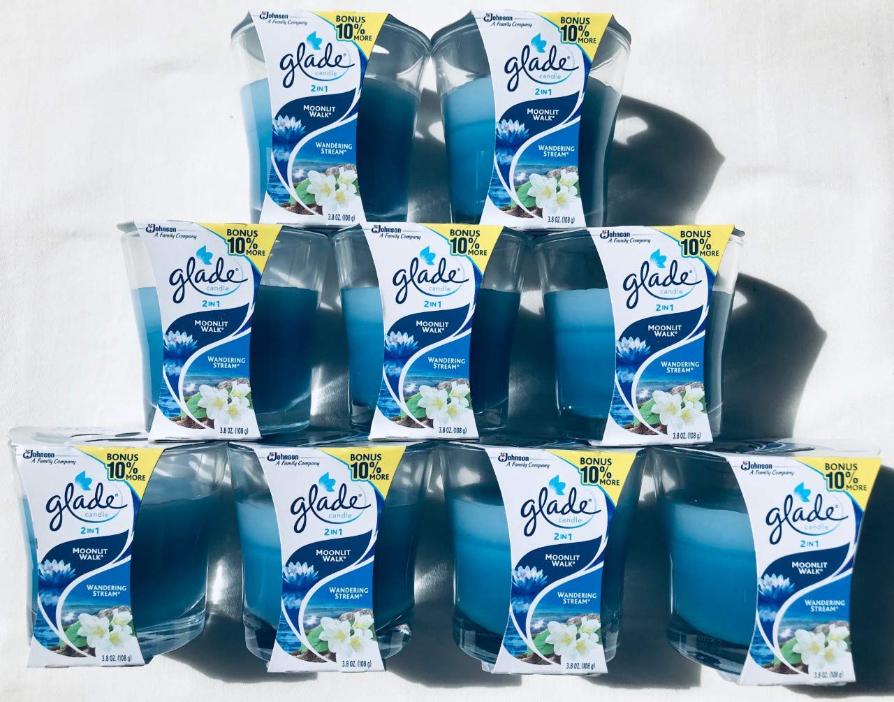 Glade 2-in-1 Moonlit Walk & Wandering Stream Scented Candles - 3.8 oz with 10% Bonus Oil Wax - Perfect for Home Relaxation, Romantic Dinners & Spa Nights