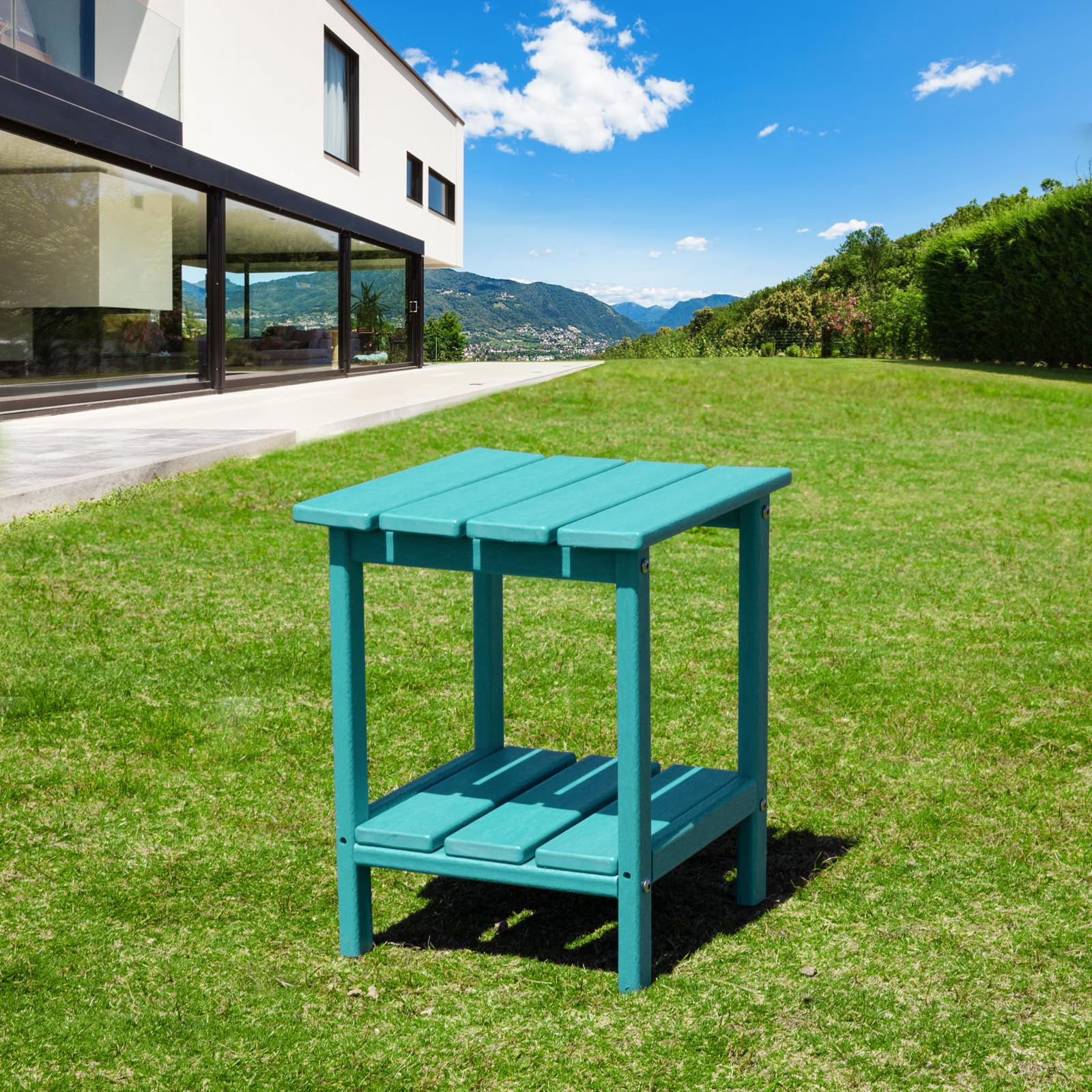 **DAILYLIFE Outdoor Side Table - HDPE Square Plastic Patio End Table for Indoor & Outdoor Use, Weatherproof & Low Maintenance (Aqua, Double Layer) - Perfect for Poolside, Garden, Deck & Patio Furniture**
