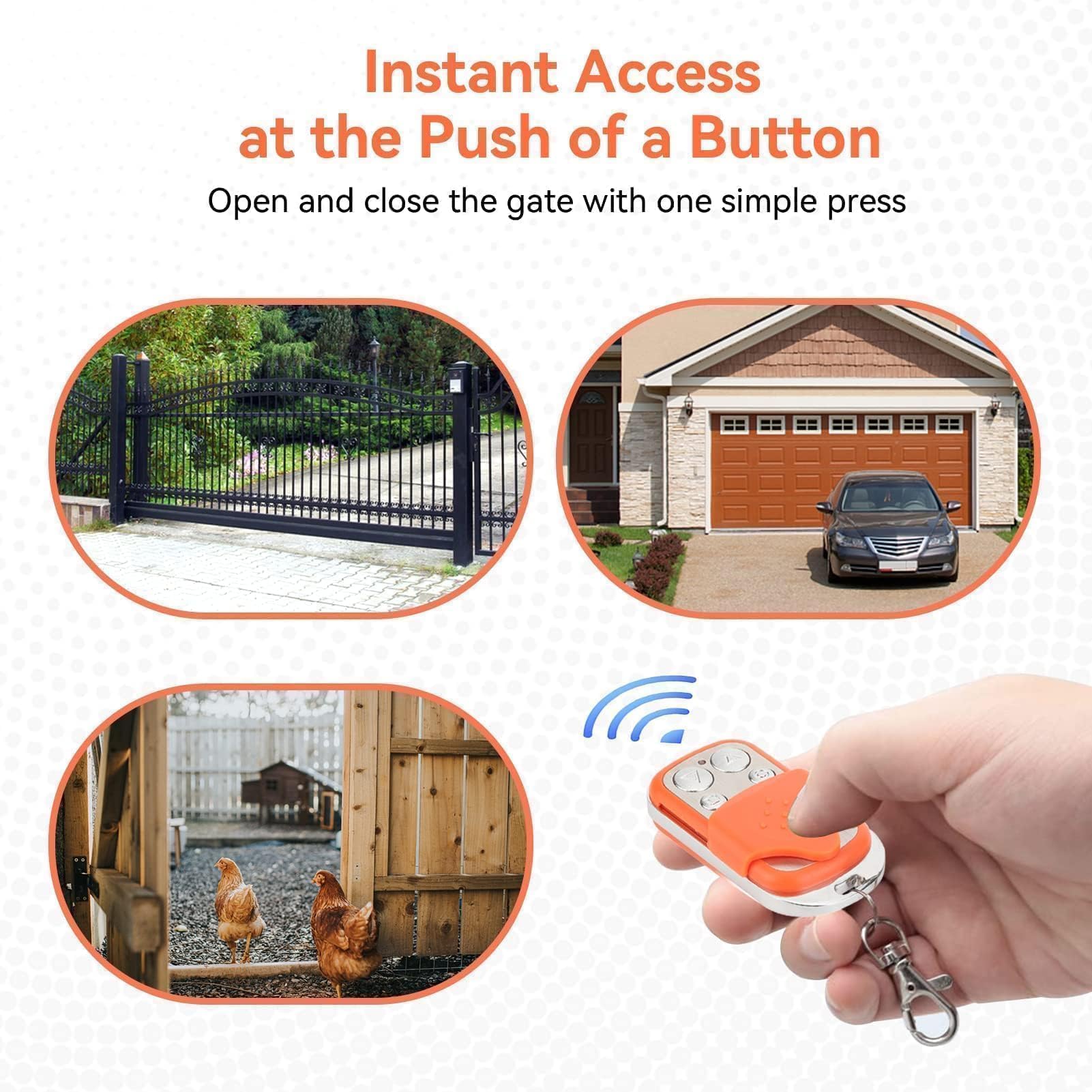 **Automatic Gate Opener Remote Control - HCS301 Key Fob for Electric Sliding & Rolling Driveway Gates, Chicken Coop Doors - 2 Pack (Orange) - Easy Installation & Secure Access for Homes, Farms & Commercial Properties**