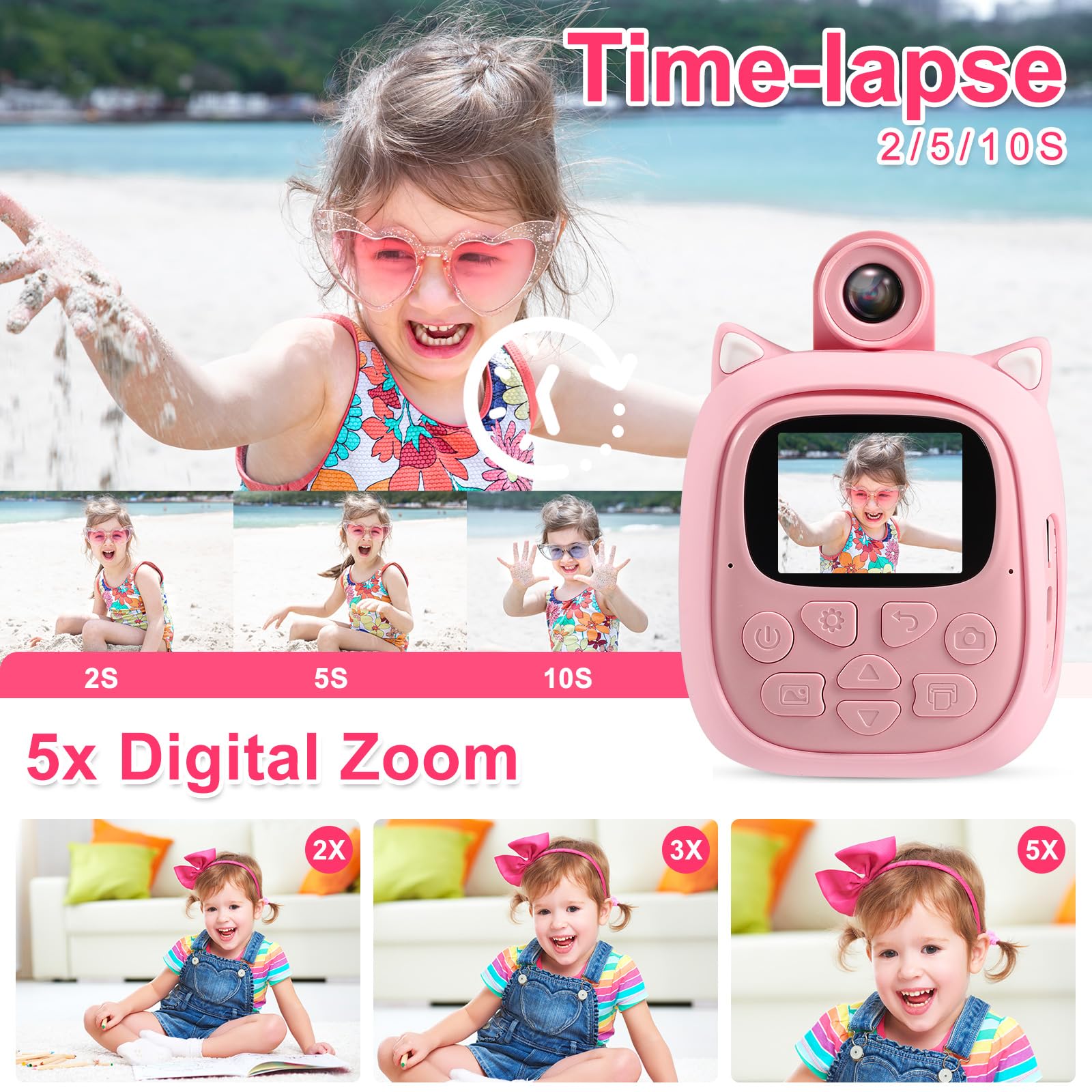 MINIBEAR Instant Print Camera for Kids - 50MP Digital Camera with Selfie & Video, Christmas Birthday Gifts for Girls and Boys - Perfect for Parties, Travel & Family Memories