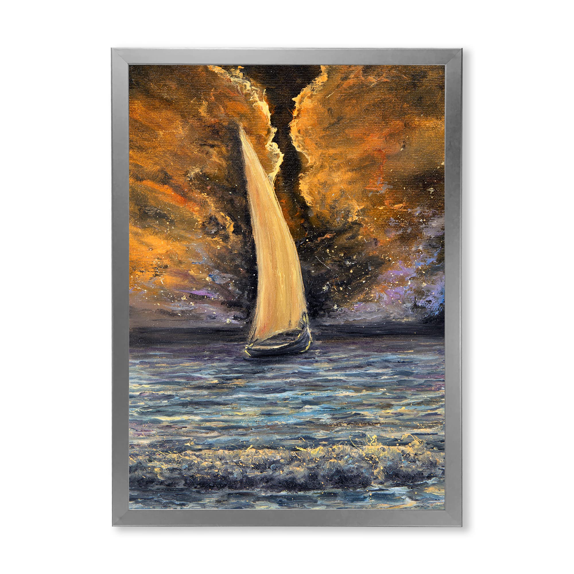 DesignQ Sailship On The Ocean At Dawn Nautical & Coastal Framed Wall Art - Vintage Maritime Painting for Beach House Decor, Living Room, Office & Coastal Themed Spaces
