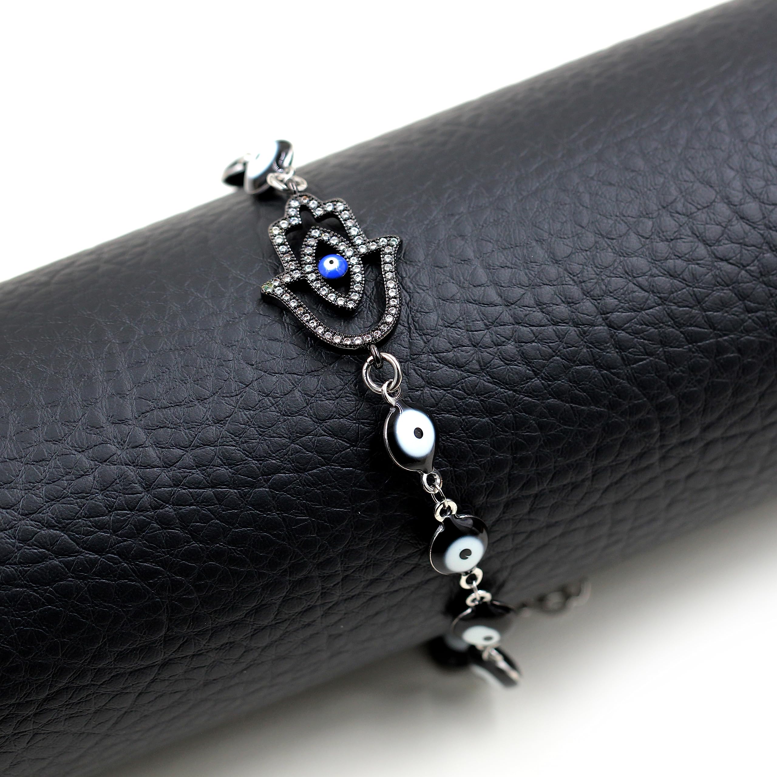 Uloveido Stainless Steel Evil Eye & Hamsa Hand Bracelet - Adjustable Protection Charm with Cubic Zirconia | Blue Eye Amulet Jewelry for Women | Perfect for Everyday Wear, Gift Giving & Spiritual Protection