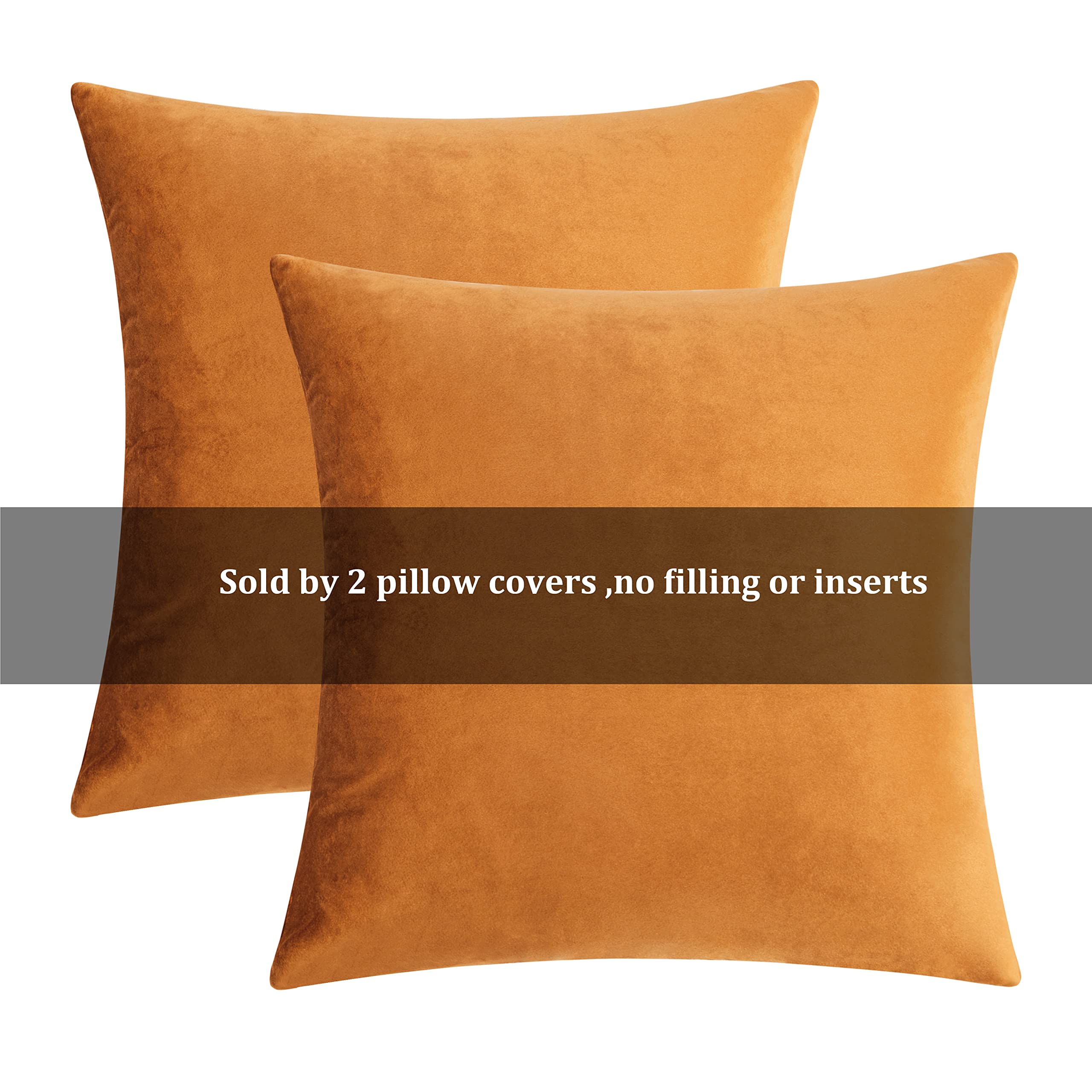 GIGIZAZA 24x24 Inch Velvet Decorative Throw Pillow Covers Set of 2 - Burnt Orange Square Cushion Covers for Sofa, Couch, Bed & Home Decor