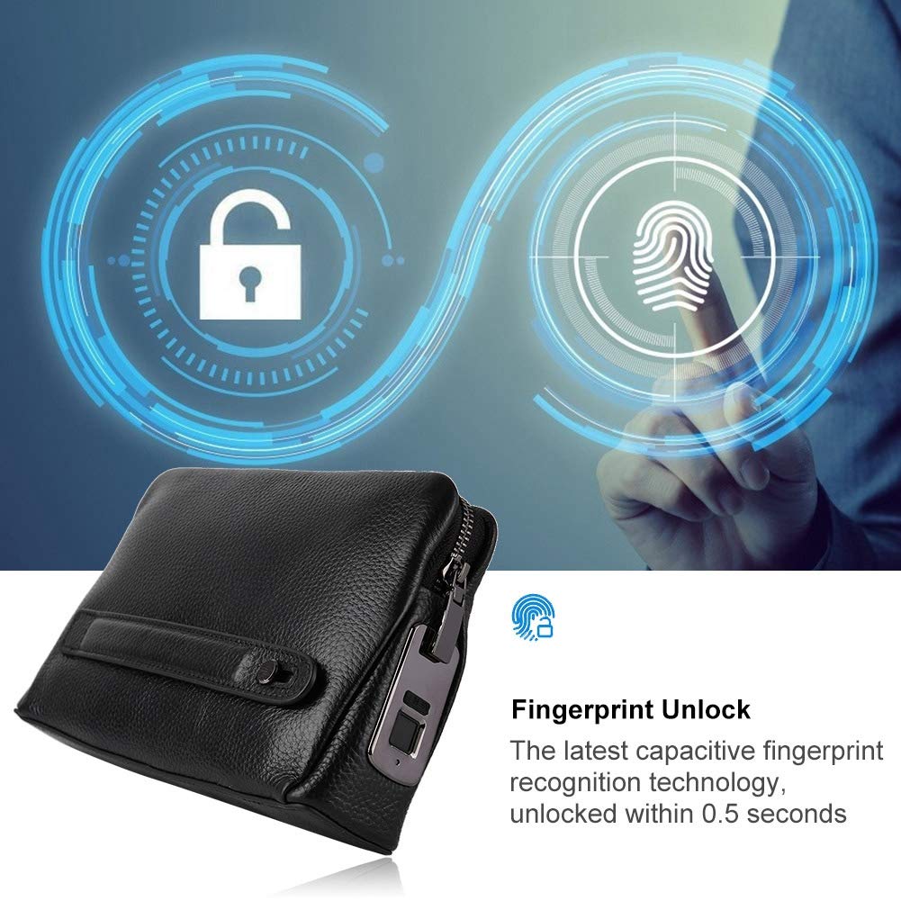 Fipilock FL V1 Smart Fingerprint Wallet for Men - RFID Blocking Anti-Theft Leather Wallet with Zipper & Fingerprint Lock - Perfect for Travel, Business & Everyday Use (Black)