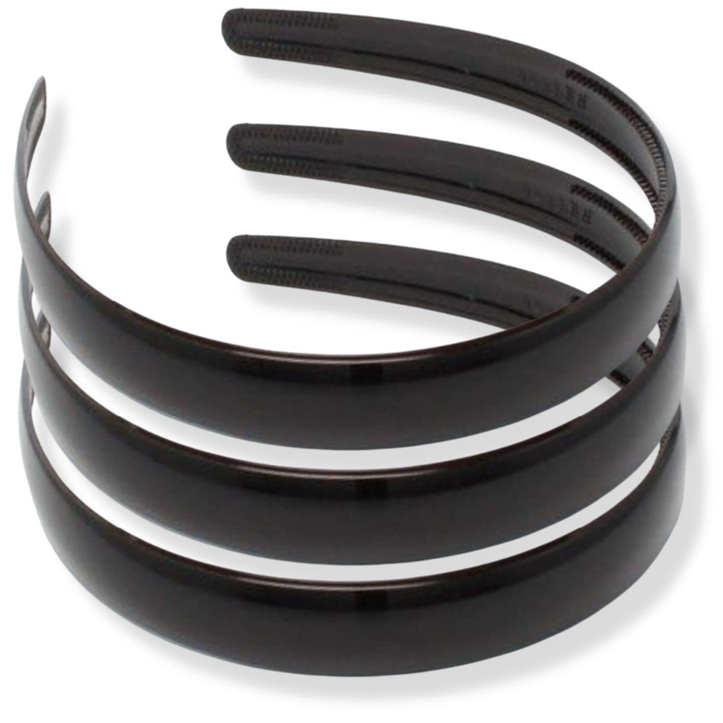 Topkids Plastic Hair Bands for Women, Men, Girls & Boys - 3 Pack Black Alice Headbands with Wide Teeth Comb - Perfect for School, Work, Sports & Everyday Styling