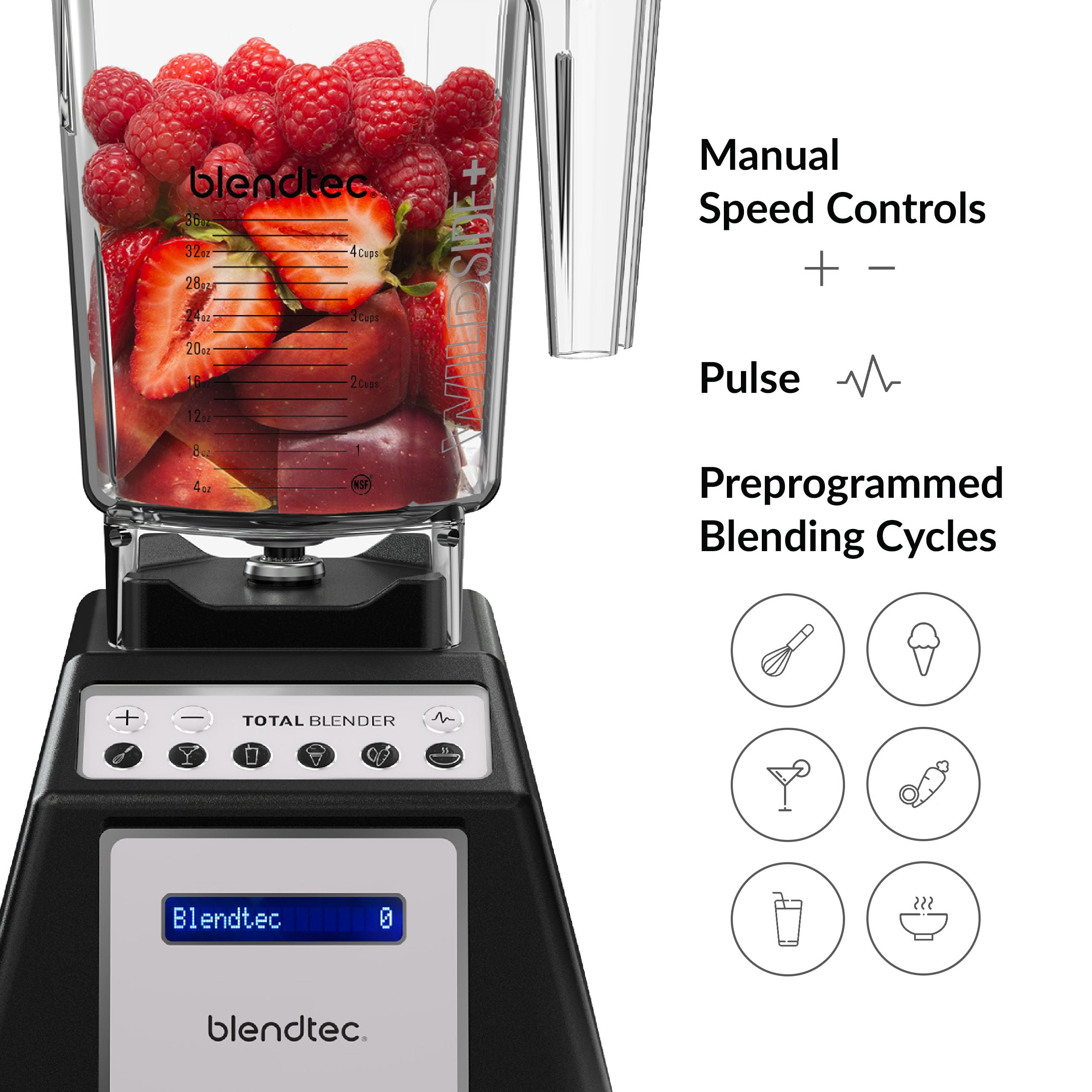 Blendtec Total Classic Original Blender with 90 oz WildSide+ Jar & 24 oz Twister Jar - Includes Spectacula Spatula - High Performance Kitchen Blender for Smoothies, Soups & Nut Butters - Perfect for Home & Commercial Use