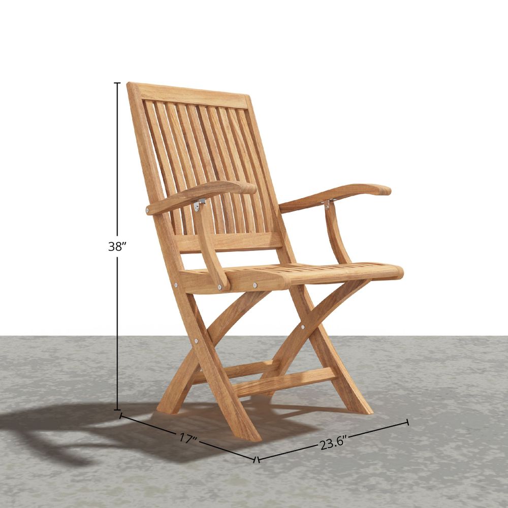 Florence 3-Piece Round Teak Outdoor Bistro Set with Folding Table & Chairs - Patio, Garden, Balcony Dining Furniture for Small Spaces