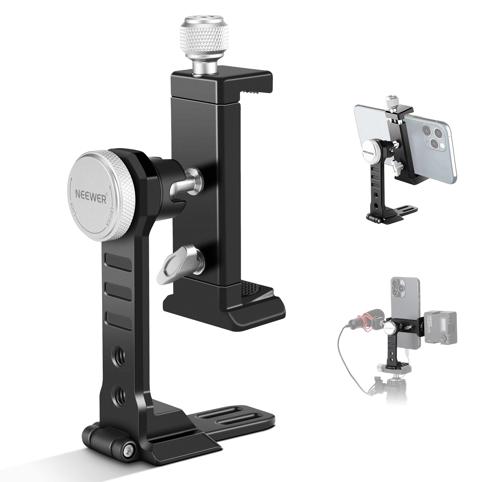 NEEWER PA002 Aluminum Alloy Smartphone Tripod Mount - Adjustable Phone Holder for Vlogging, Photography & Video Recording - Perfect for YouTube, TikTok & Live Streaming