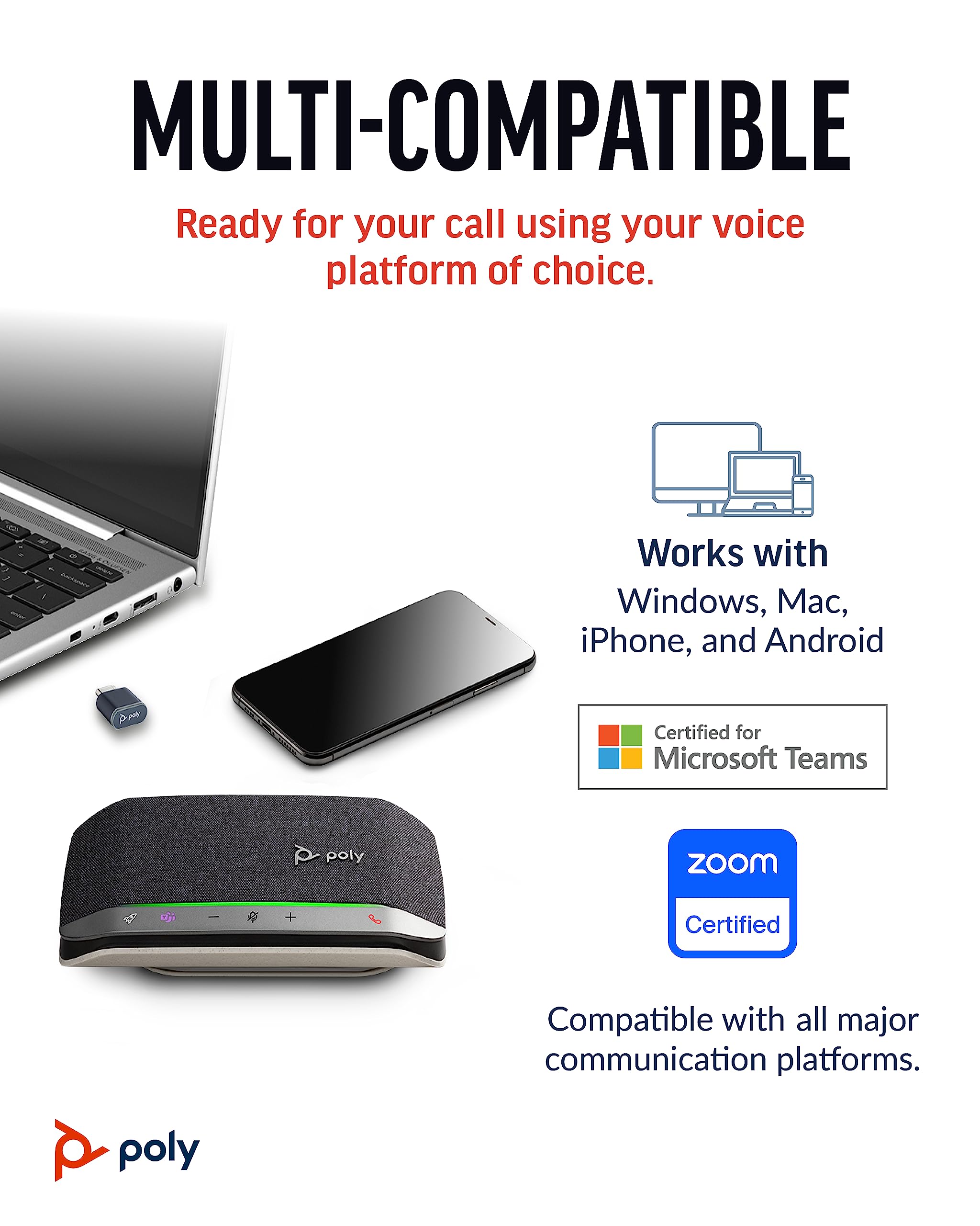 Poly Sync 20+ Personal Portable Bluetooth Speakerphone with Noise & Echo Cancellation - USB-C Bluetooth Adapter for Teams, Zoom, PC, Mac & Mobile - Certified for Microsoft Teams - Perfect for Home Office, Remote Work & Conference Calls