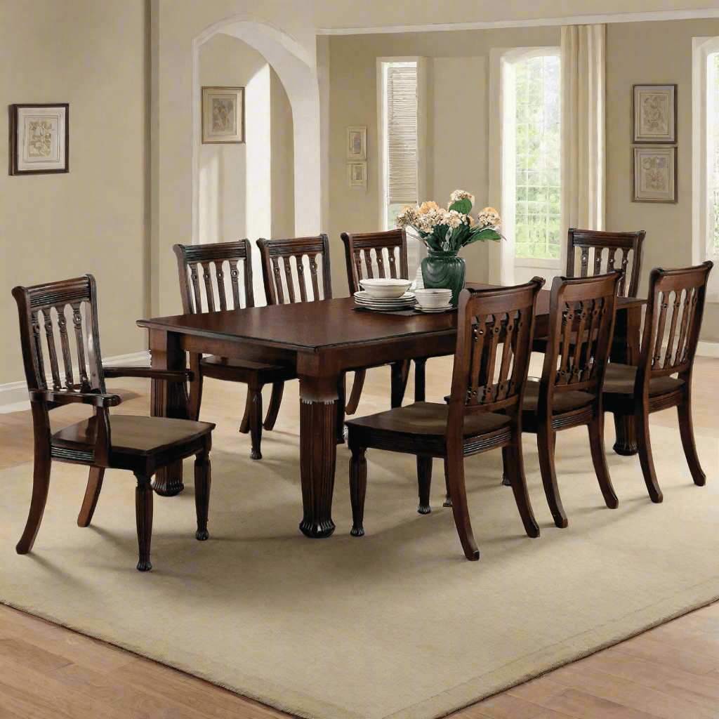 Premium Leocadia Solid Wood Dining Table Set (1 Table + 8 Chairs) - Rustic Farmhouse Style for Kitchen, Dining Room & Outdoor Entertaining