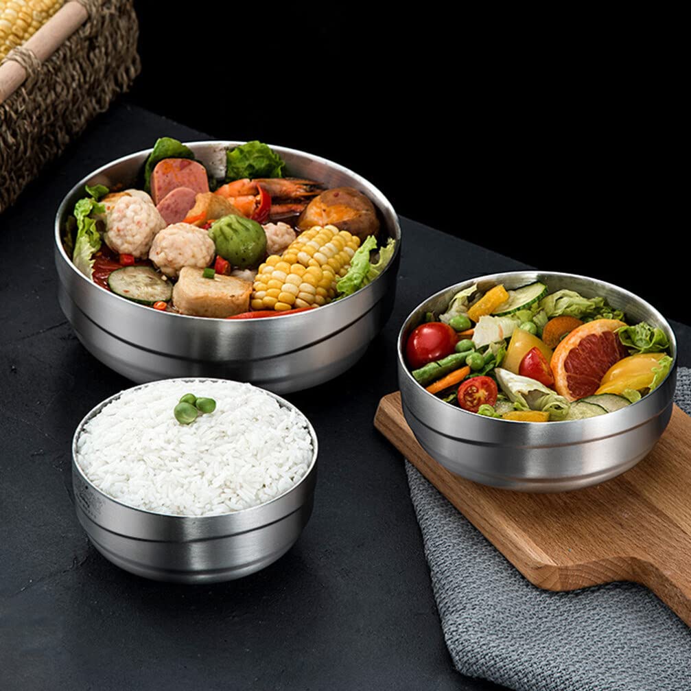 Premium Stainless Steel Double-Layer Soup Bowl - Insulated Food Container for Hot & Cold Dishes - Durable Kitchen Tableware for Home, Office, Camping & Outdoor Use