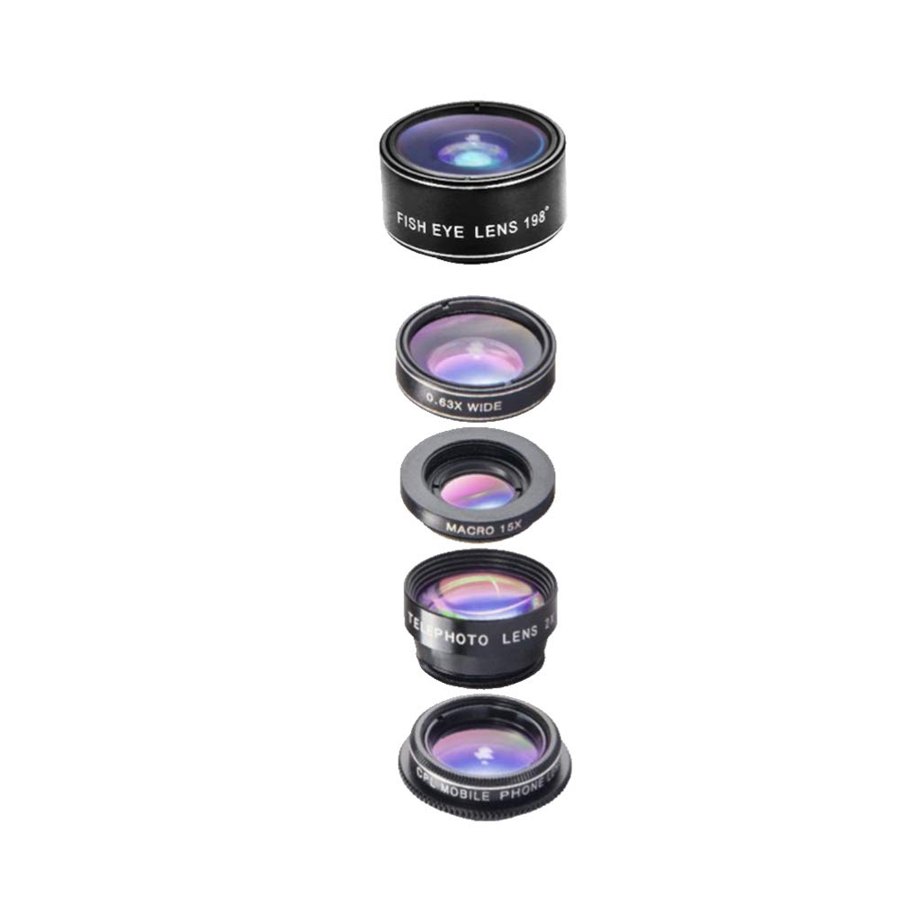 5-in-1 Mobile Phone Camera Lens Kit - HD Wide Angle, Macro, Fisheye, Telephoto & CPL Lenses for iPhone & Android Smartphones - Perfect for Travel, Vlogging & Photography Enthusiasts