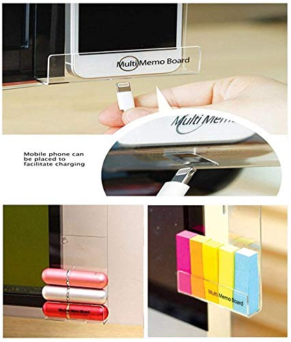 Transparent Sticky Note Holder for Computer Monitor - Multifunctional Memo Board with Clip for Home & Office Desk Organization - Perfect for Notes, Messages & Phone Holding (Left Side) - Ideal for Workspace Efficiency & Task Management